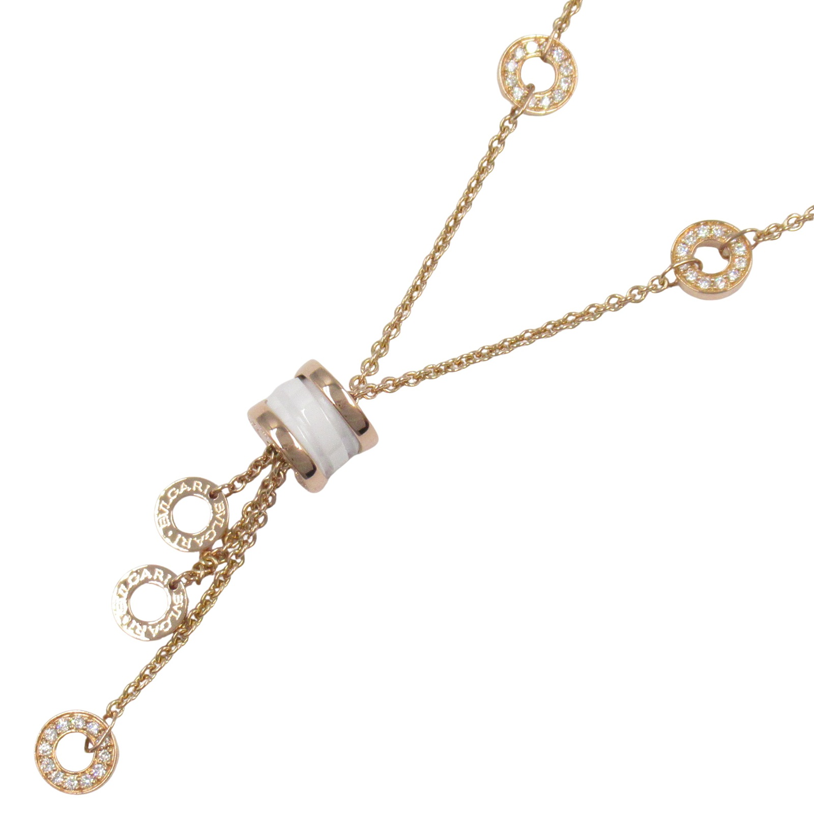 【10%OFFクーポン対象】ブルガリ BVLGARI B-zero1 ビーゼロワン エレメント ネックレス セラミック ネックレス ジュエリー K18PG（ピンクゴールド） セラミック ダイヤモンド レディース ホワイト系 / ゴールド系 【中古】