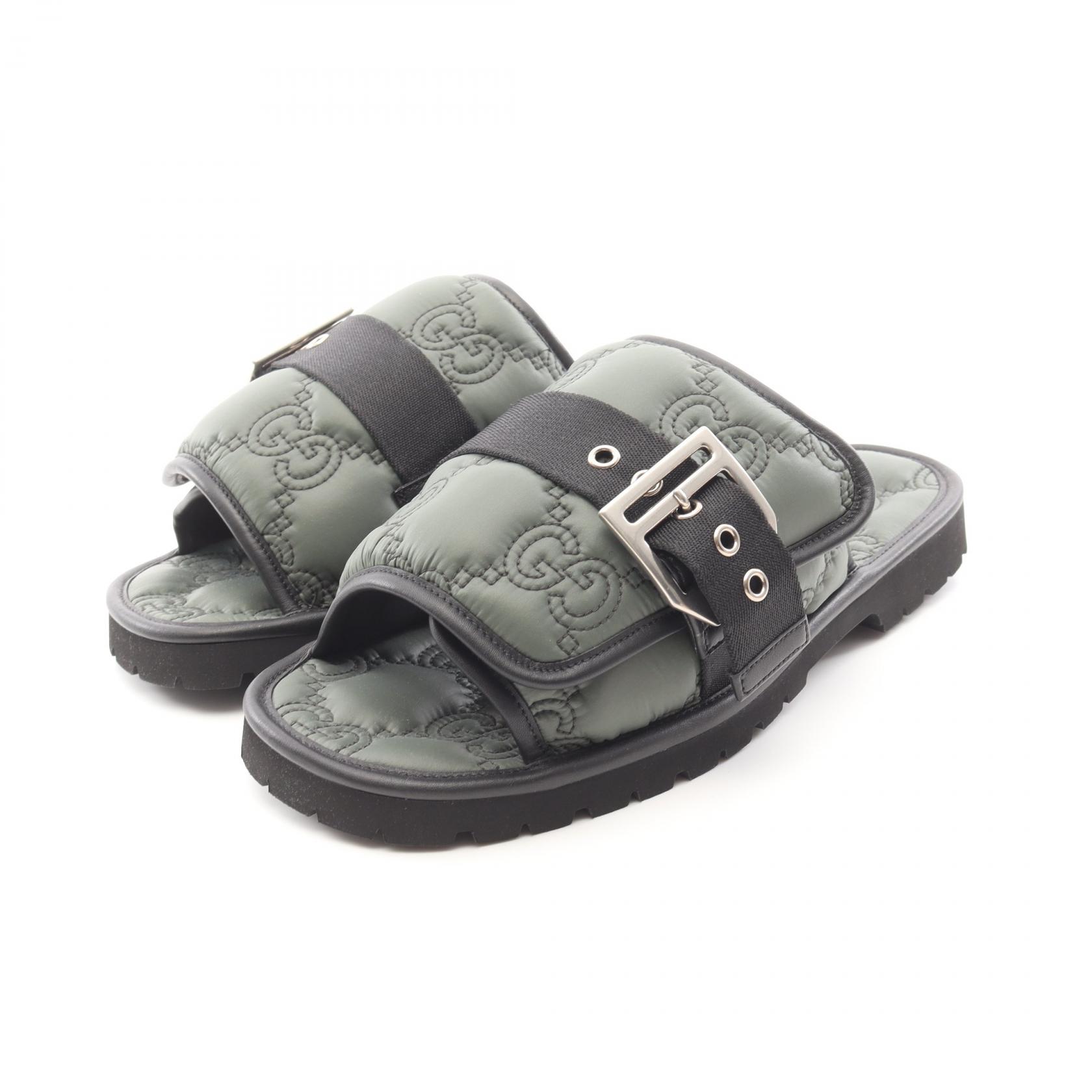 【P5倍×5%OFFクーポン】グッチ GUCCI GGキルティング サンダル 靴 ナイロン メンズ グリーン系 776792 【中古】