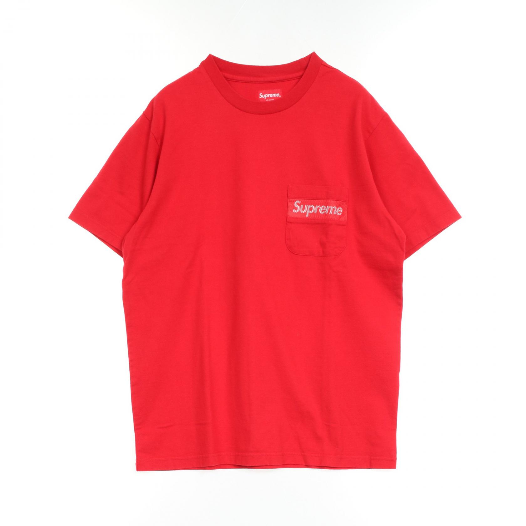 【10%OFFクーポン 7/26 9:59〆】 シュプリーム Supreme Mesh Stripe Pocket カットソー 衣料品 トップス コットン メンズ レッド系 【中古】|Brandoff銀座