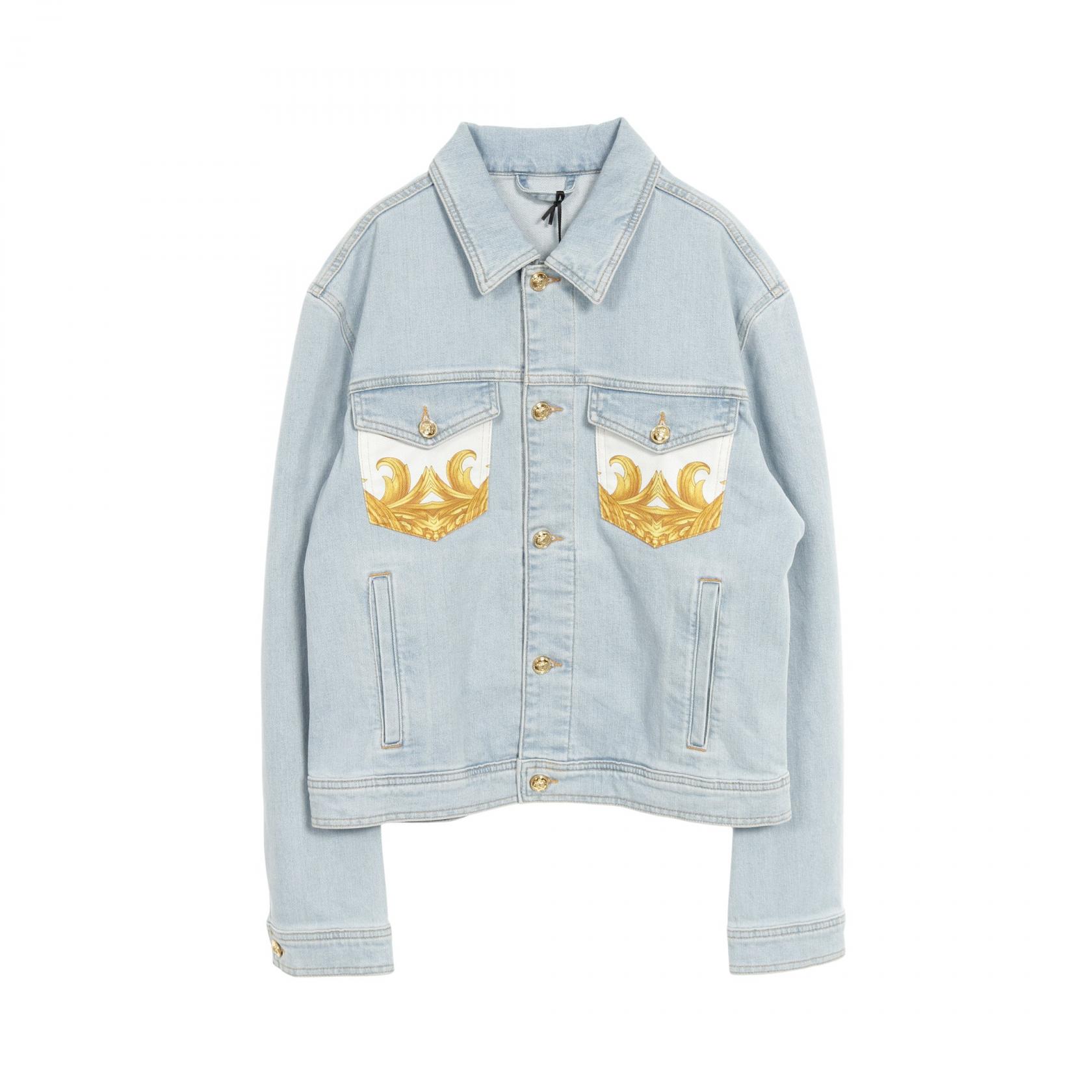 【P5倍×20%OFFクーポン】ヴェルサーチ VERSACE ストーンウォッシュ デニムジャケット 衣料品 アウター コットン メンズ ブルー系 / ホワイト系 / イエロー系 1014410 1A10233 【中古】