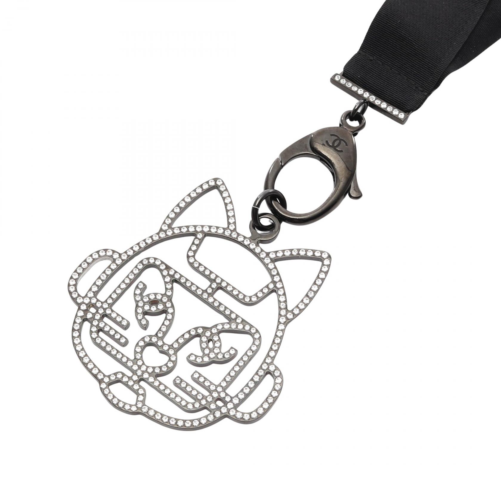 【5%OFFクーポン×ポイント5倍】シャネル CHANEL ココマーク キャットロボット ネックレス ジュエリー ステンレススチール ラインストーン レディース ブラック系 / クリア系 【中古】