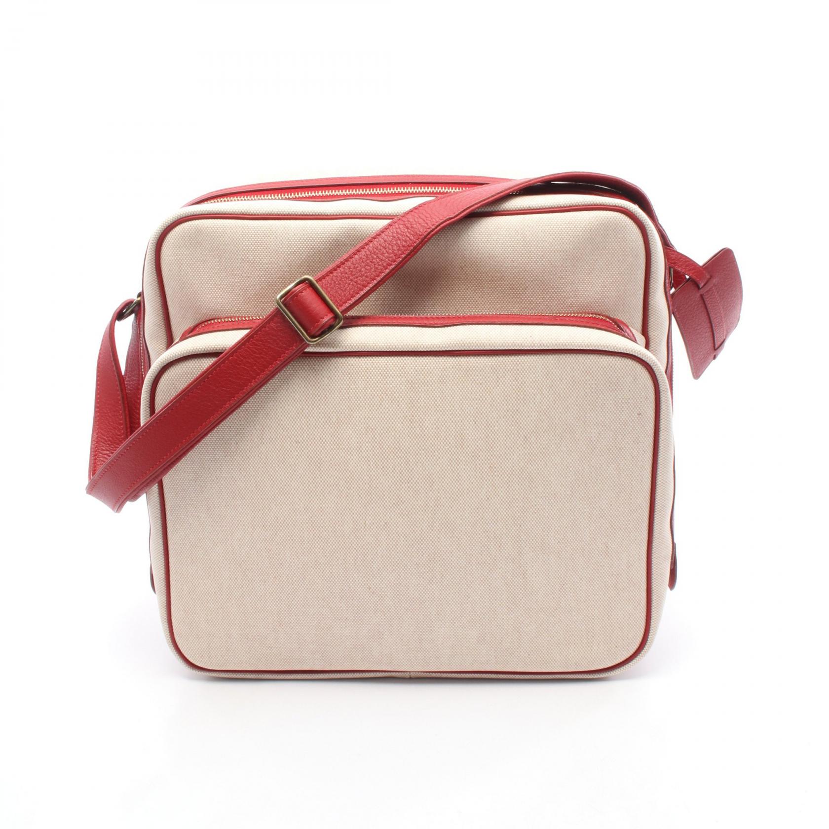 【5%OFFクーポン×ポイント5倍】エルメス HERMES ヴィクトリア ショルダーバッグ バッグ レザー トワルアッシュ / トリヨンクレマンス トワルアッシュ レディース アイボリー系 / レッド系 【中古】