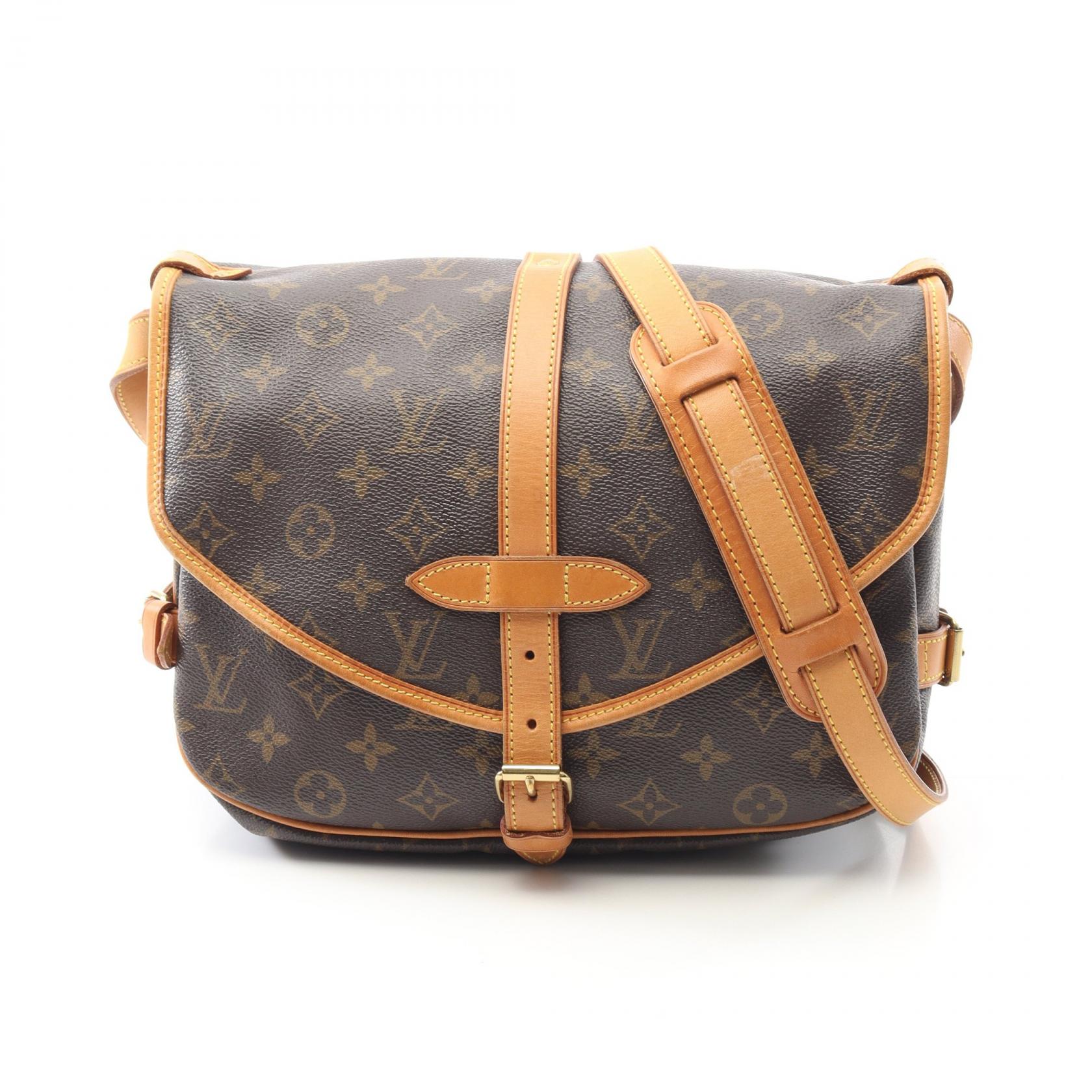 【P5倍×15%OFFクーポン】ルイ・ヴィトン LOUIS VUITTON ソミュール30 ショルダーバッグ バッグ PVCコーティングキャンバス レザー モノグラム レディース ブラウン系 M42256 【中古】