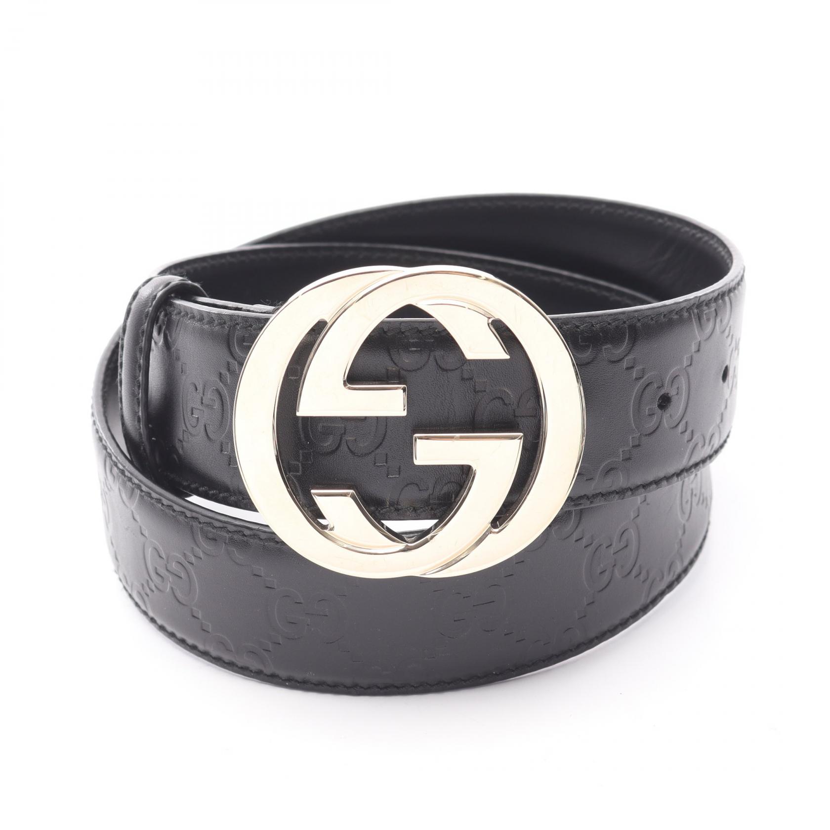 良品　グッチ　シルバー　レザー　GG　インターロッキング　ベルト　114984 GUCCI 美品 グッチ メンズ ベルト 114984 インター ロッキング G