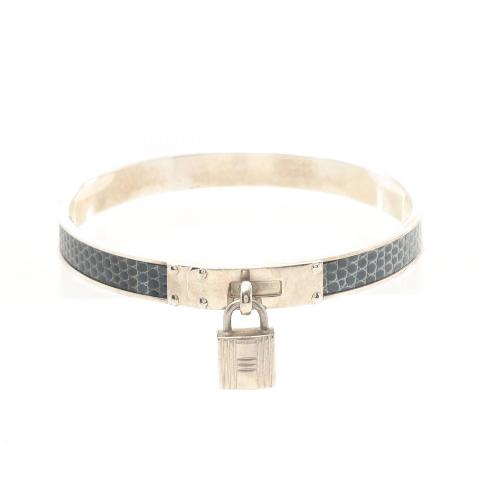 【4時間限定！ポイント10倍 】4/13 20時～23:59／エルメス HERMES ケリーバングル バングル アクセサリー ステンレススチール リザード リザード レディース グリーン系 / シルバー系 【中古】