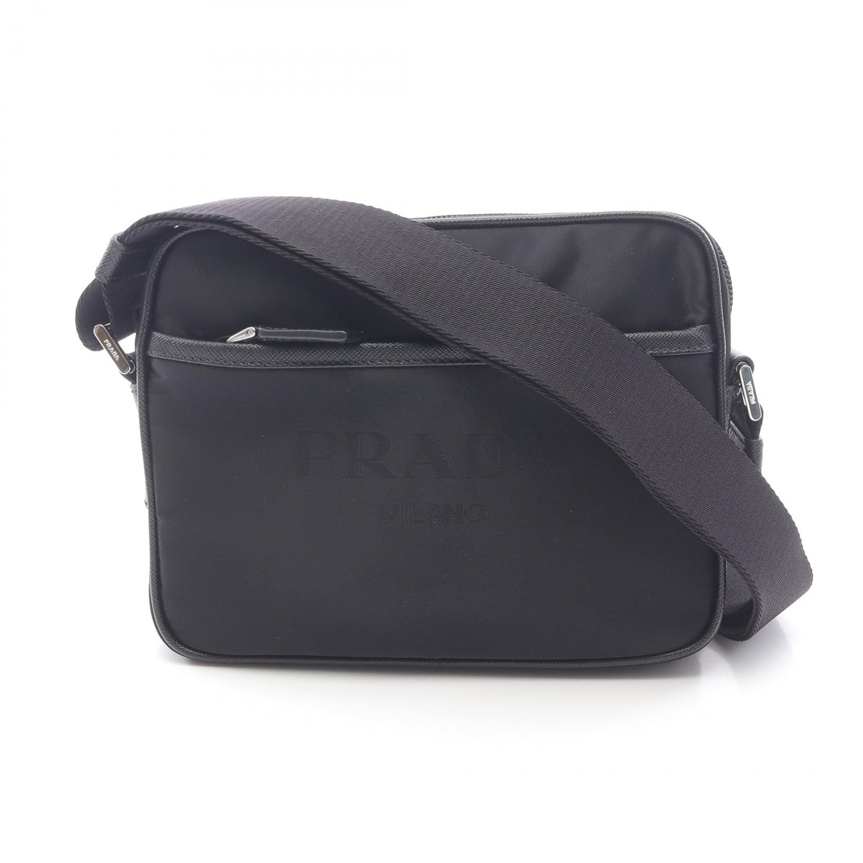プラダ PRADA TESSUTO+SAFFIANO ショルダーバッグ バッグ ナイロン サフィアーノレザー レディース ブラック系 【中古】