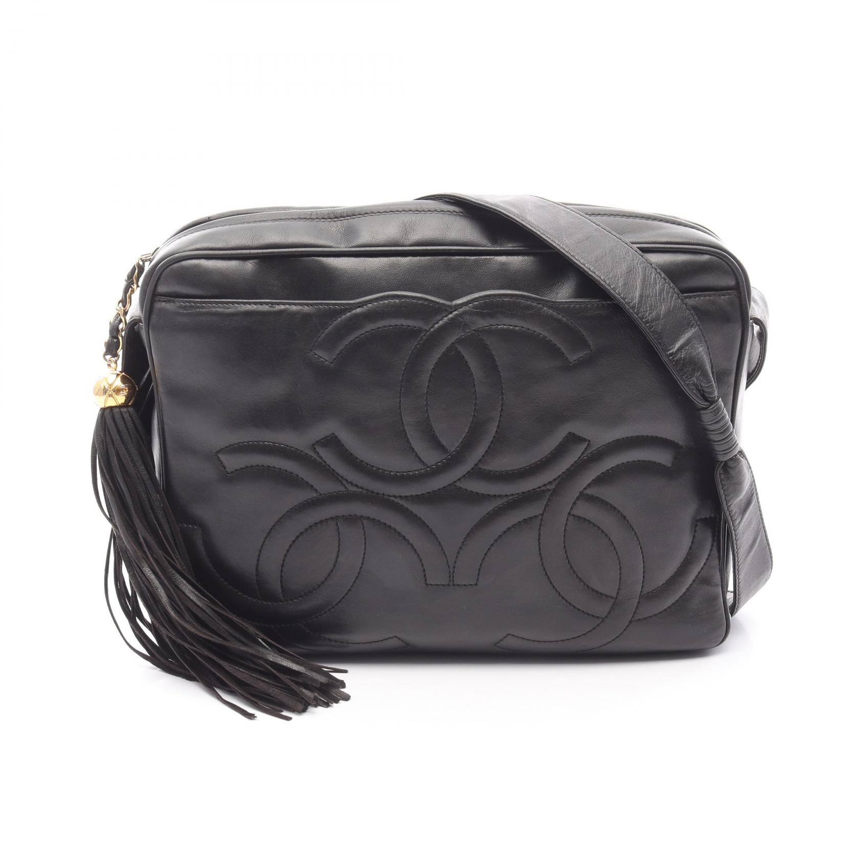 【10%OFFクーポン対象】シャネル CHANEL トリプルココマーク ショルダーバッグ バッグ レザー レディース ブラック系 【中古】