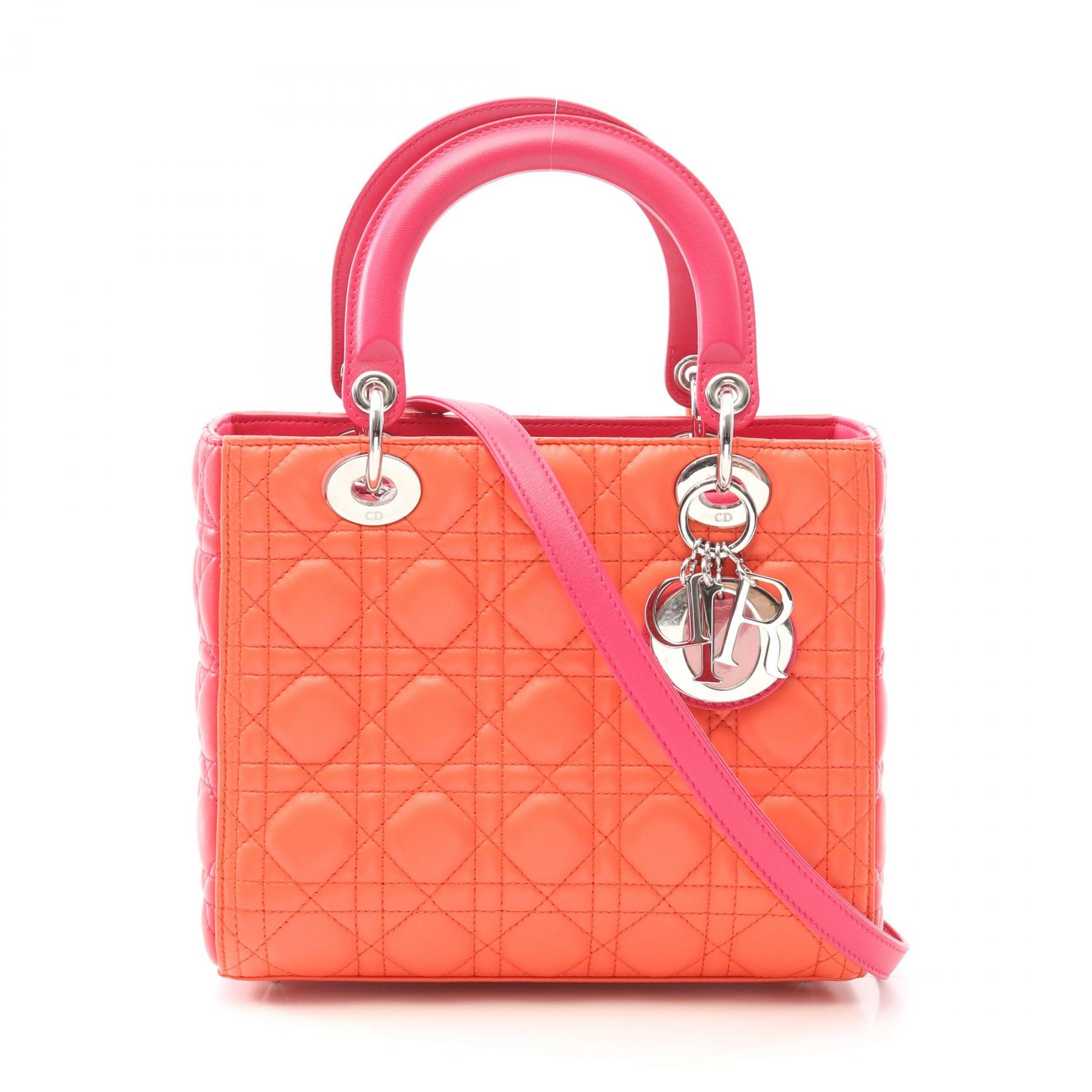 【10%OFFクーポン対象】ディオール Dior LADY DIOR レディディオール ハンドバッグ バッグ レザー レディース オレンジ系 / ピンク系 【中古】