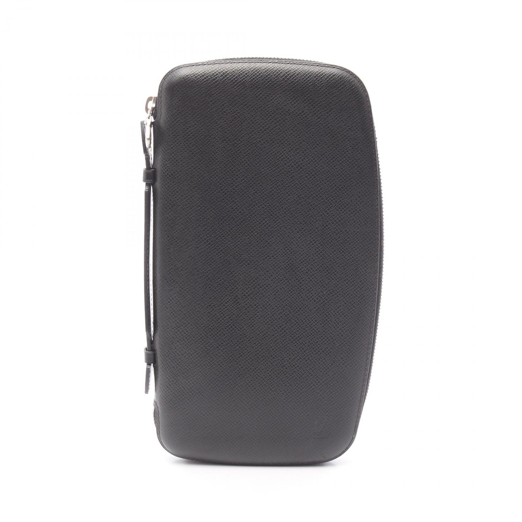 【P5倍×5%OFFクーポン】ルイ・ヴィトン LOUIS VUITTON アトール タイガ アルドワーズ ラウンド長財布 財布 レザー メンズ ブラック系 M30652 【中古】
