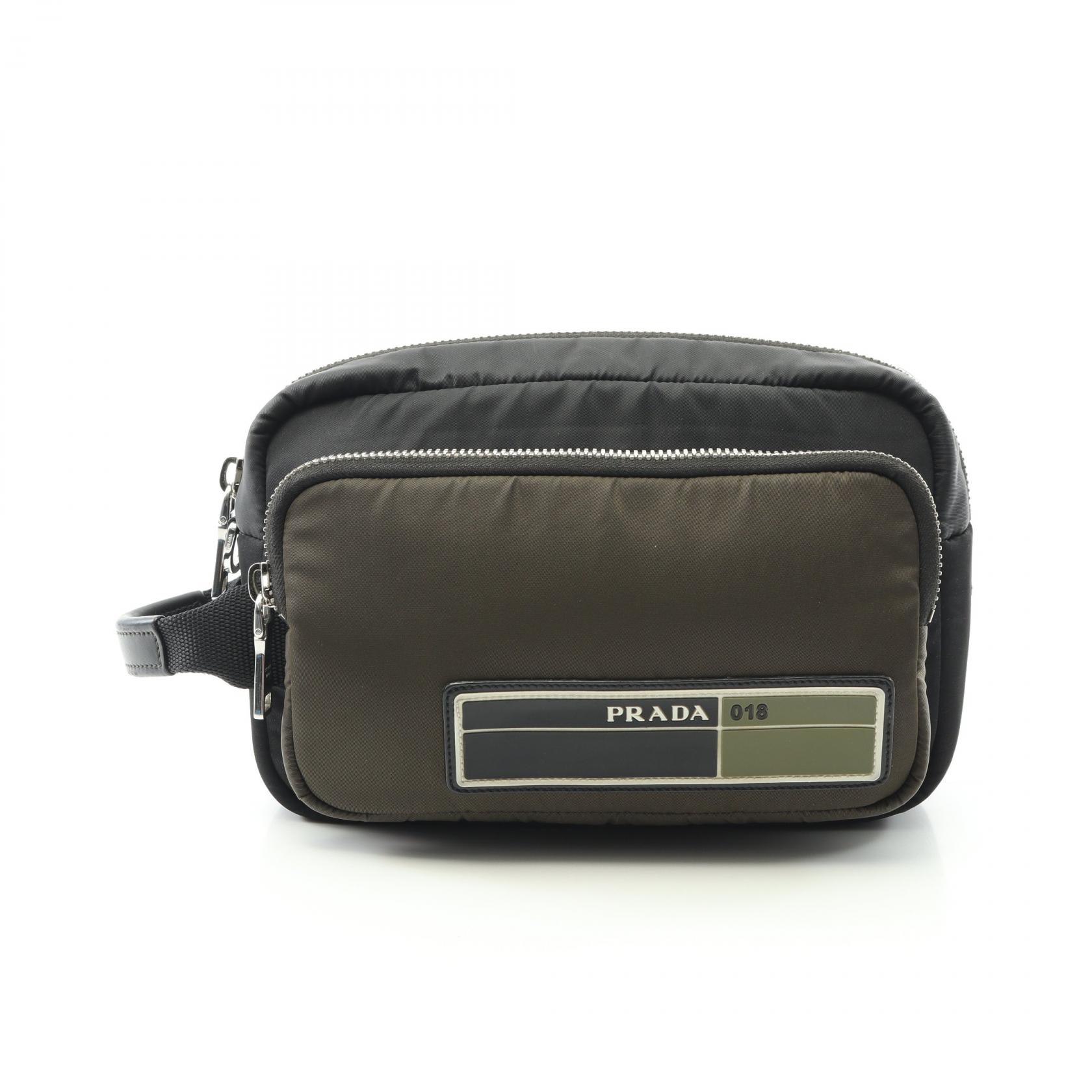 【P5倍×15%OFFクーポン】プラダ PRADA セカンドバッグ クラッチバッグ バッグ ナイロン レザー メンズ ブラック系 / カーキ系 2VF029 【中古】