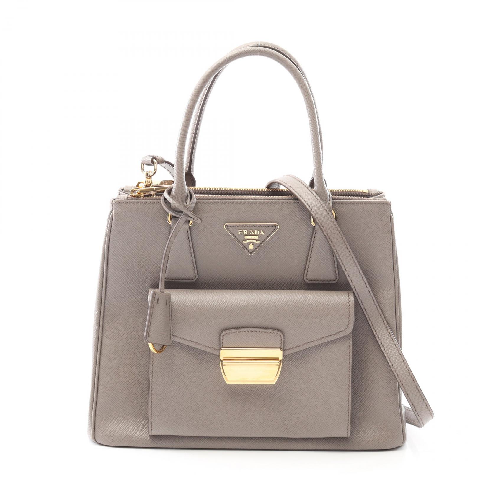 【P5倍×15%OFFクーポン】プラダ PRADA SAFFIANO LUX ハンドバッグ バッグ サフィアーノレザー レディース グレー系 1BA256 【中古】