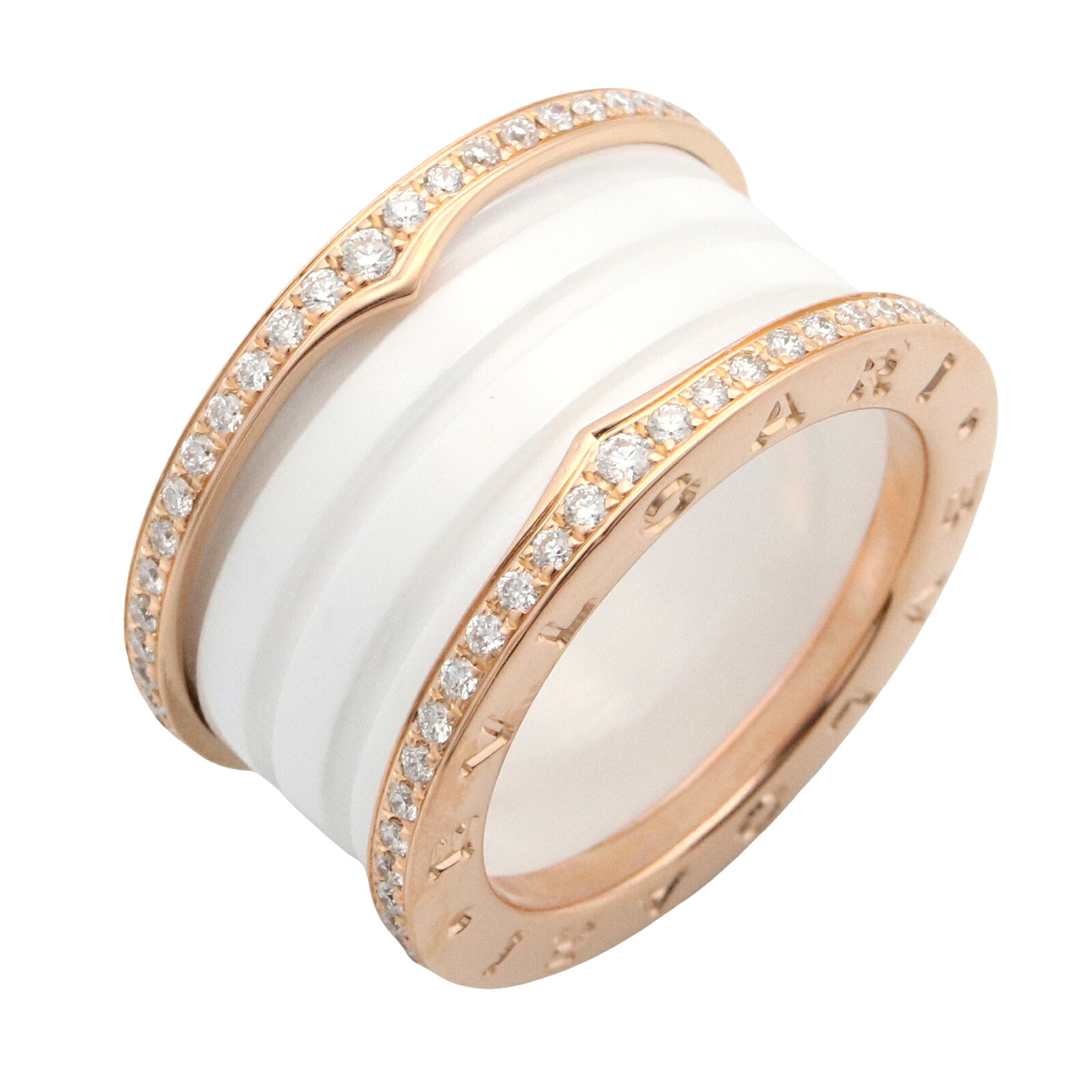 【10%OFFクーポン対象】ブルガリ BVLGARI B-zero1 リング セラミック 3バンド リング・指輪 ジュエリー K18PG（ピンクゴールド） セラミック ダイヤモンド レディース クリア系 【中古】
