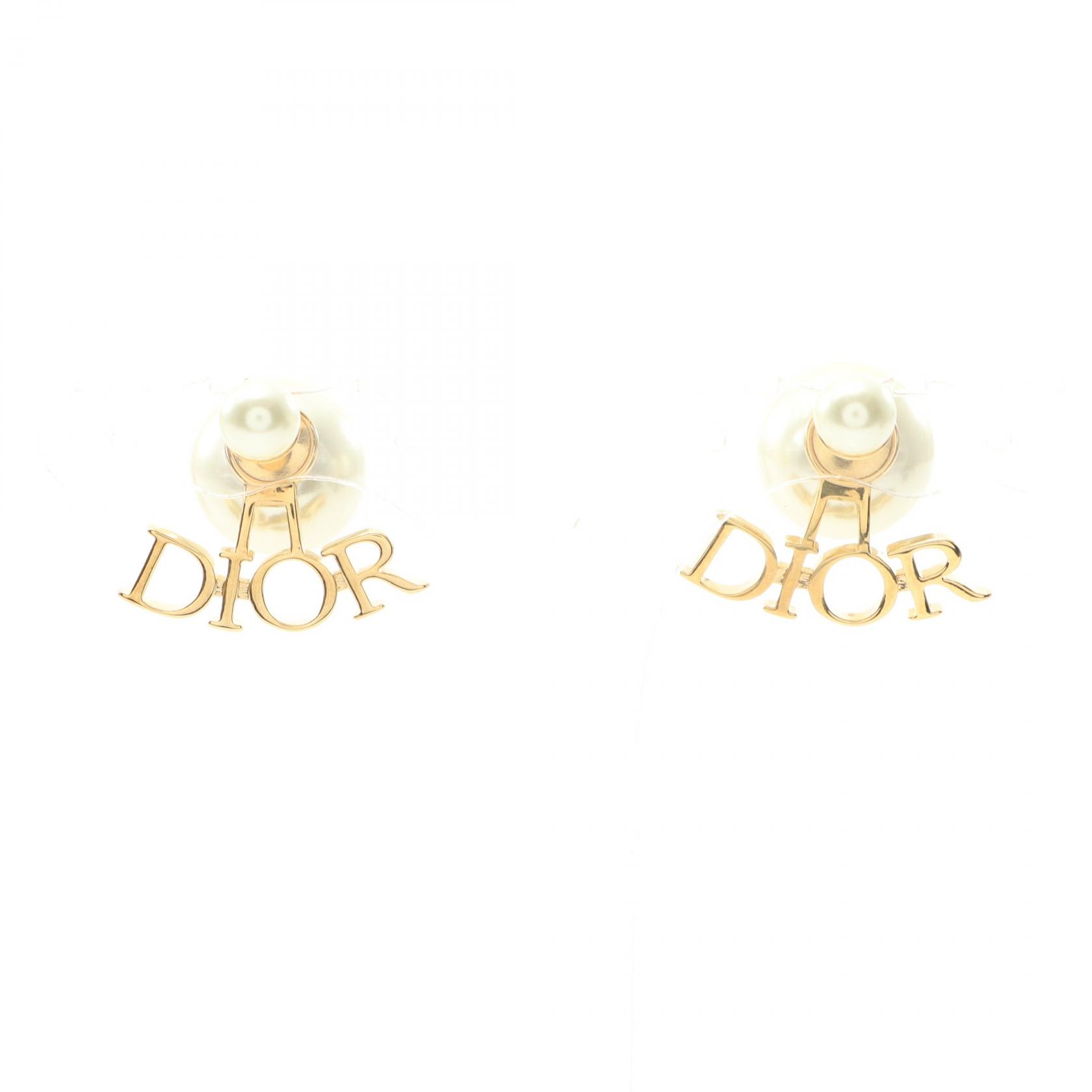 Dior パール付きゴールドフープピアス Dior パール付きフープピアス