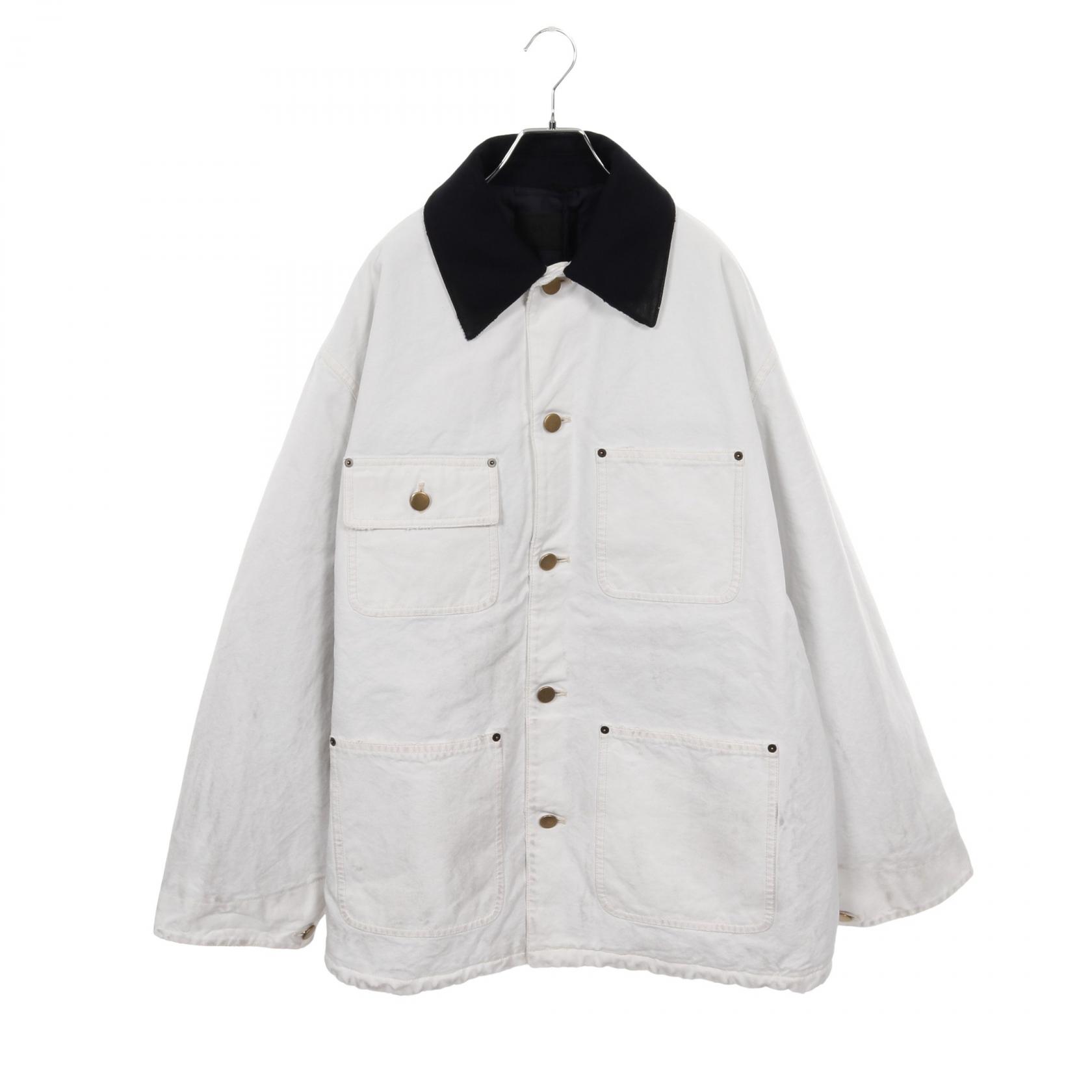 【5%OFFクーポン×ポイント5倍】プラダ PRADA トライアングルロゴ オーバーサイズ ヴィンテージ加工 中綿 衣料品 アウター コットン メンズ ホワイト系 【中古】