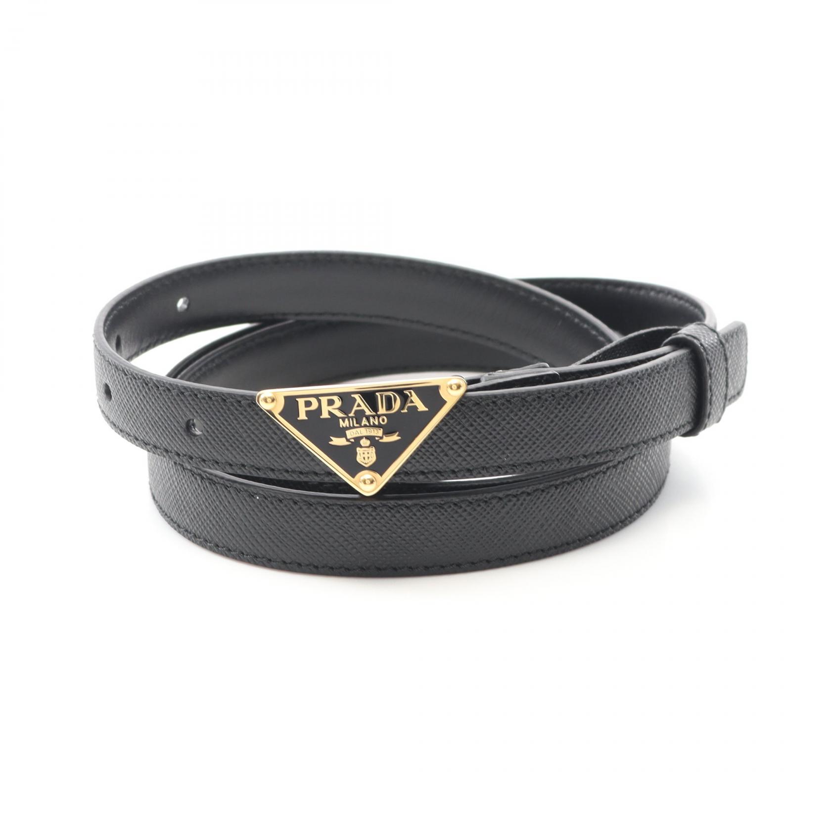 【10%OFFクーポン 7/26 9:59〆】 プラダ PRADA トライアングルロゴ ベルト 衣料品 サフィアーノレザー レディース ブラック系 1CC621053F000280 【新品】｜Brandoff銀座