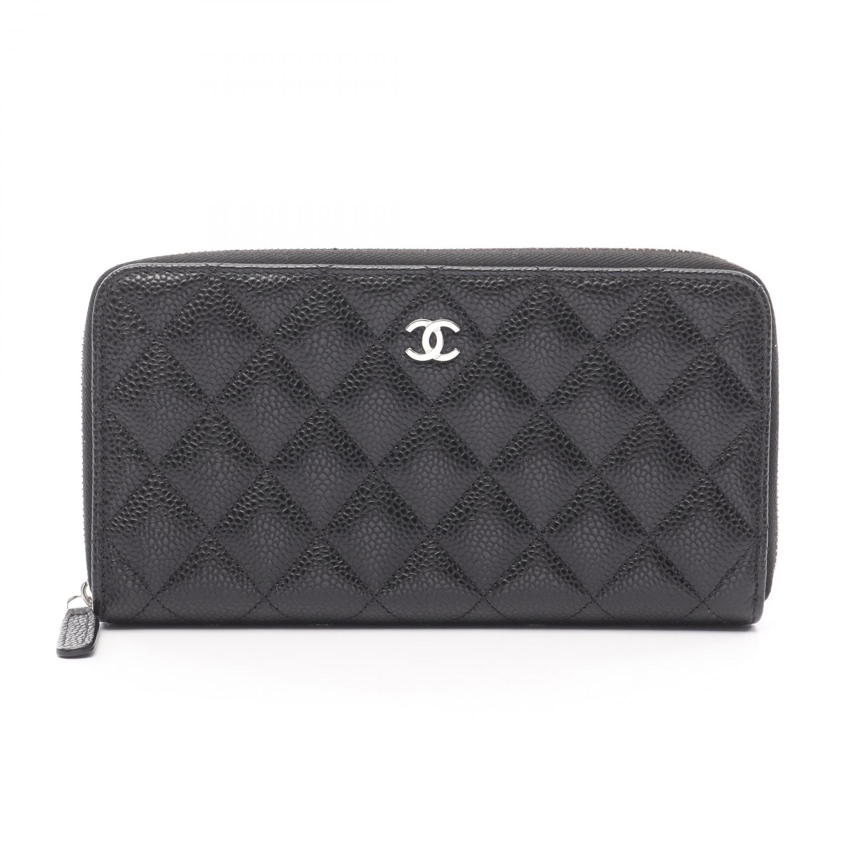【1万円OFFクーポン対象】シャネル CHANEL クラシック ロング ジップ ウォレット マトラッセ ラウンド長財布 財布 レザー グレインドカーフスキン レディース ブラック系 AP0242 【中古】