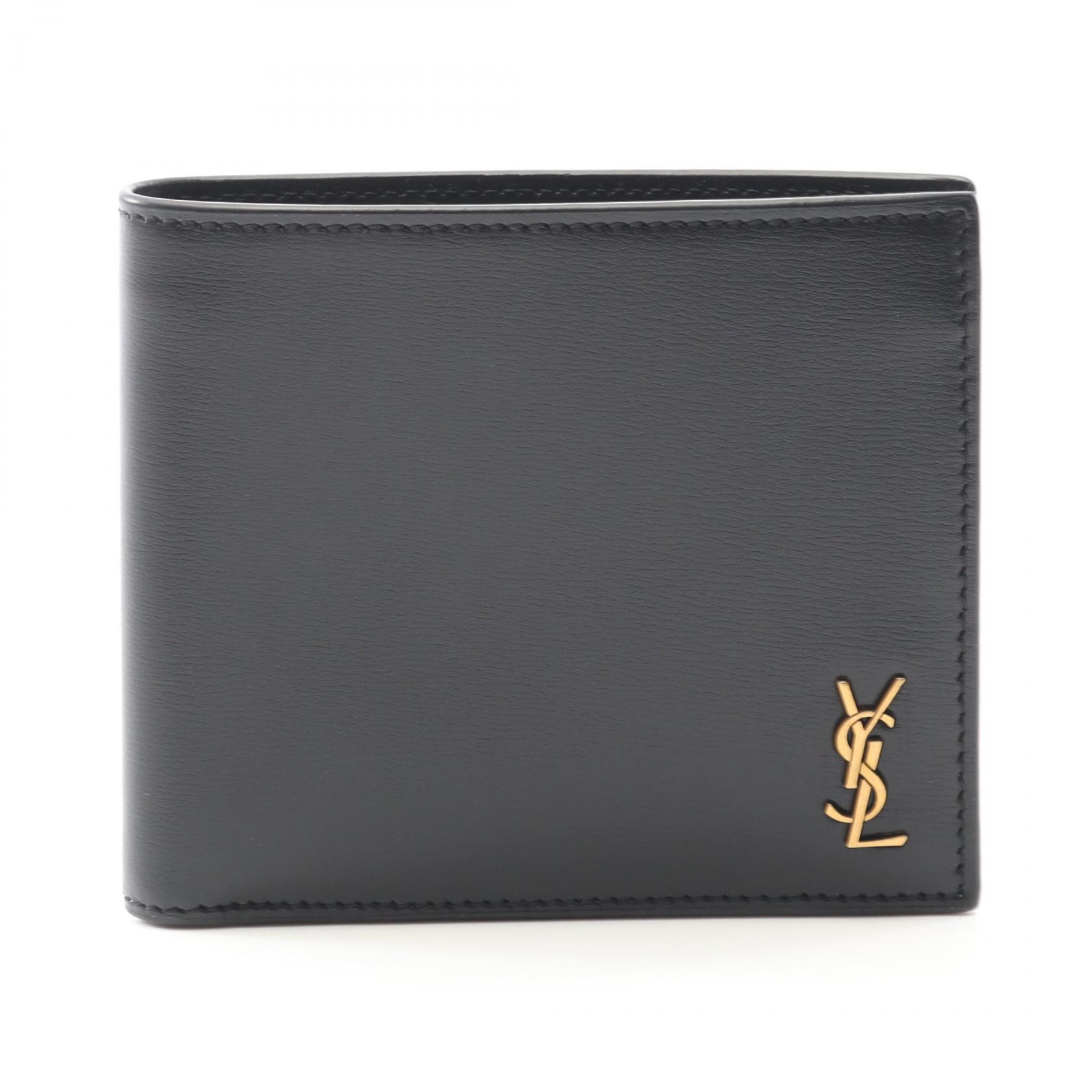 サンローラン 二つ折り財布 コンパクトウォレット クロコ型押し 黒 SAINT LAURENT 中古品 サンローランパリ 二つ折り財布 クロコ型