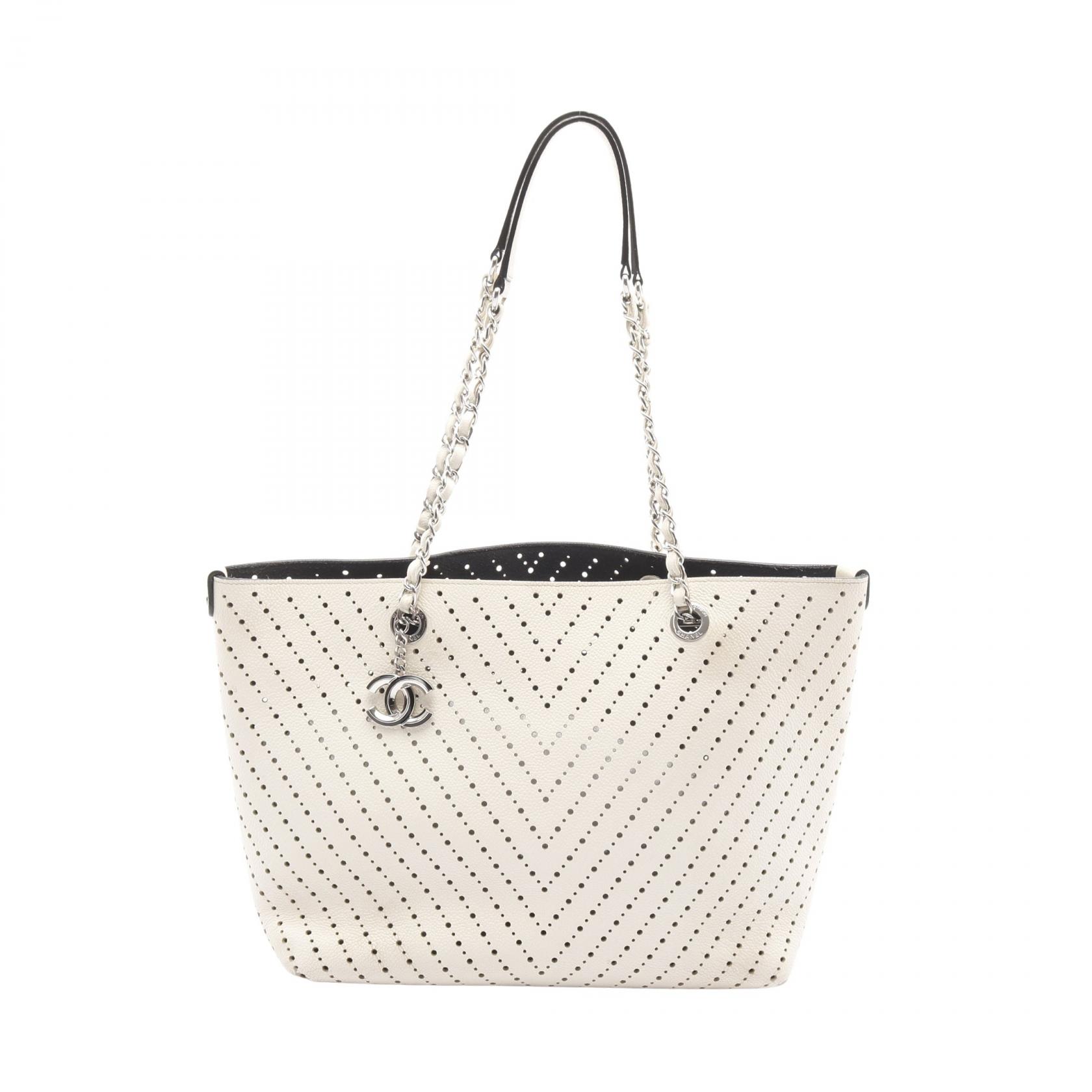 シャネル CHANEL ココマーク トートバッグ バッグ レザー グレインドカーフスキン レディース アイボリー系 A93260 【中古】