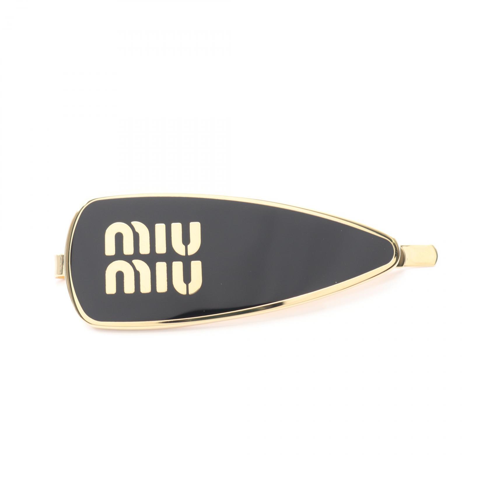 【P5倍×5%OFFクーポン】ミュウ ミュウ Miu Miu ヘアピン バレッタ アクセサリー GP（ゴールドメッキ） レディース ゴールド系 / ブラック系 5IF147 2F6T F0002 【新品】