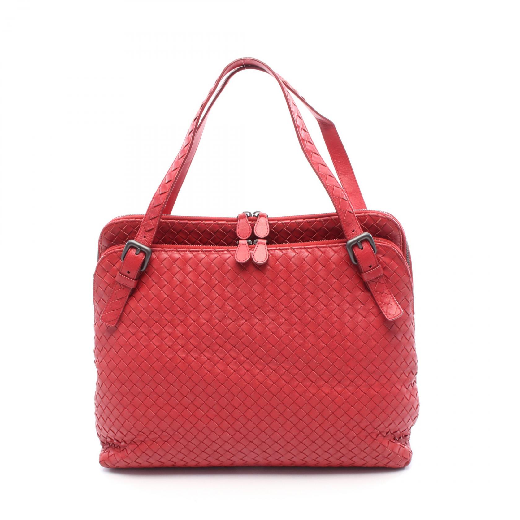 ボッテガヴェネタ BOTTEGA VENETA イントレチャート ハンドバッグ バッグ レザー レディース レッド系 【中古】
