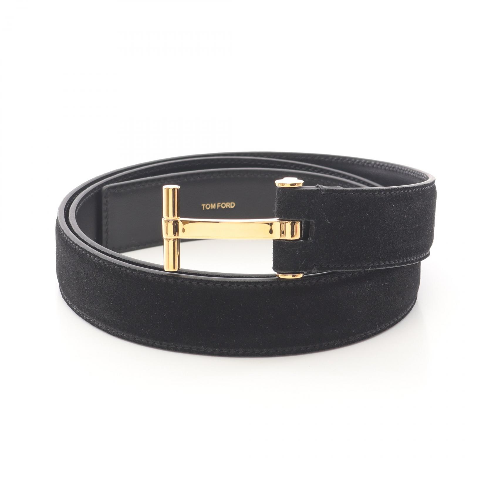 【5千円OFFクーポン対象】トムフォード TOM FORD Tロゴ ベルト 衣料品 スウェード レザー メンズ ブラック系 TB131LCL484G1N001100 【新品】