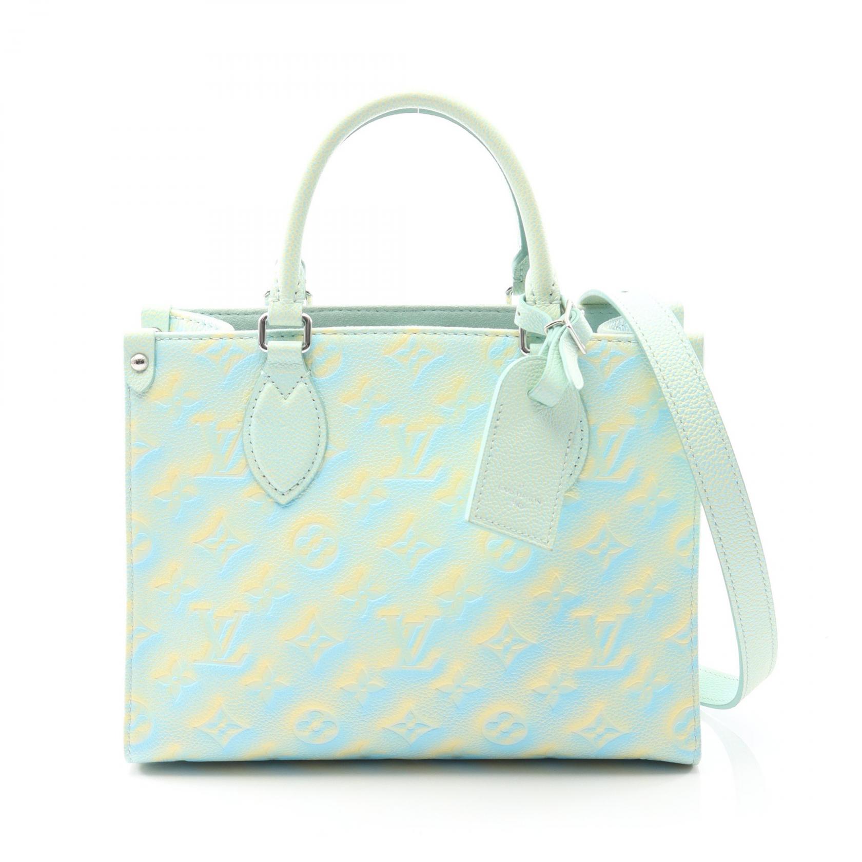 【P5倍×15%OFFクーポン】ルイ・ヴィトン LOUIS VUITTON オンザゴーPM ハンドバッグ バッグ レザー モノグラム・アンプラント レディース ブルー系 / イエロー系 M46270 【中古】 231,500円