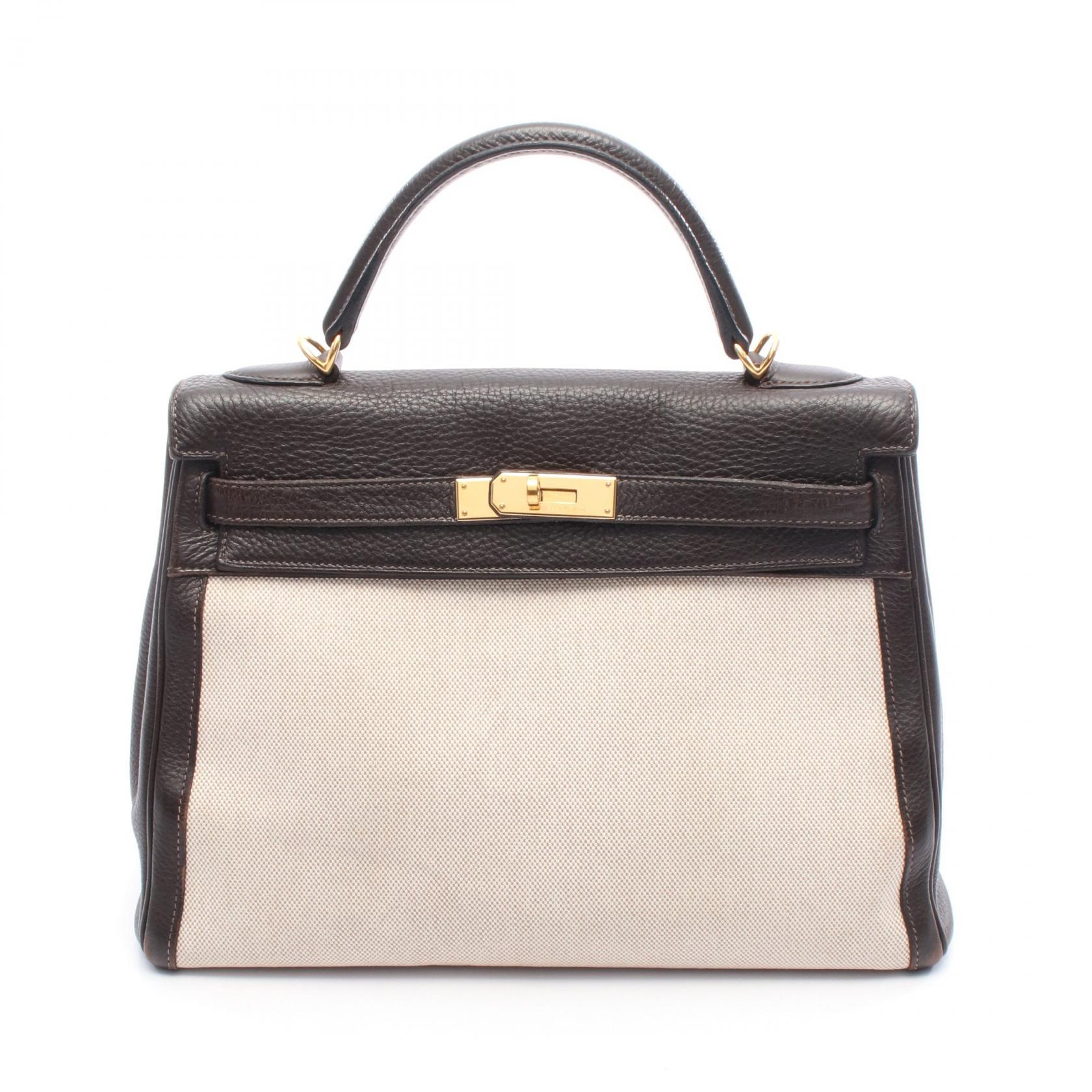 【5%OFFクーポン×ポイント5倍】エルメス HERMES ケリー32 エクリュ ハンドバッグ バッグ トワルアッシュ / トゴ トワルアッシュ レディース ベージュ系 / ブラウン系 【中古】