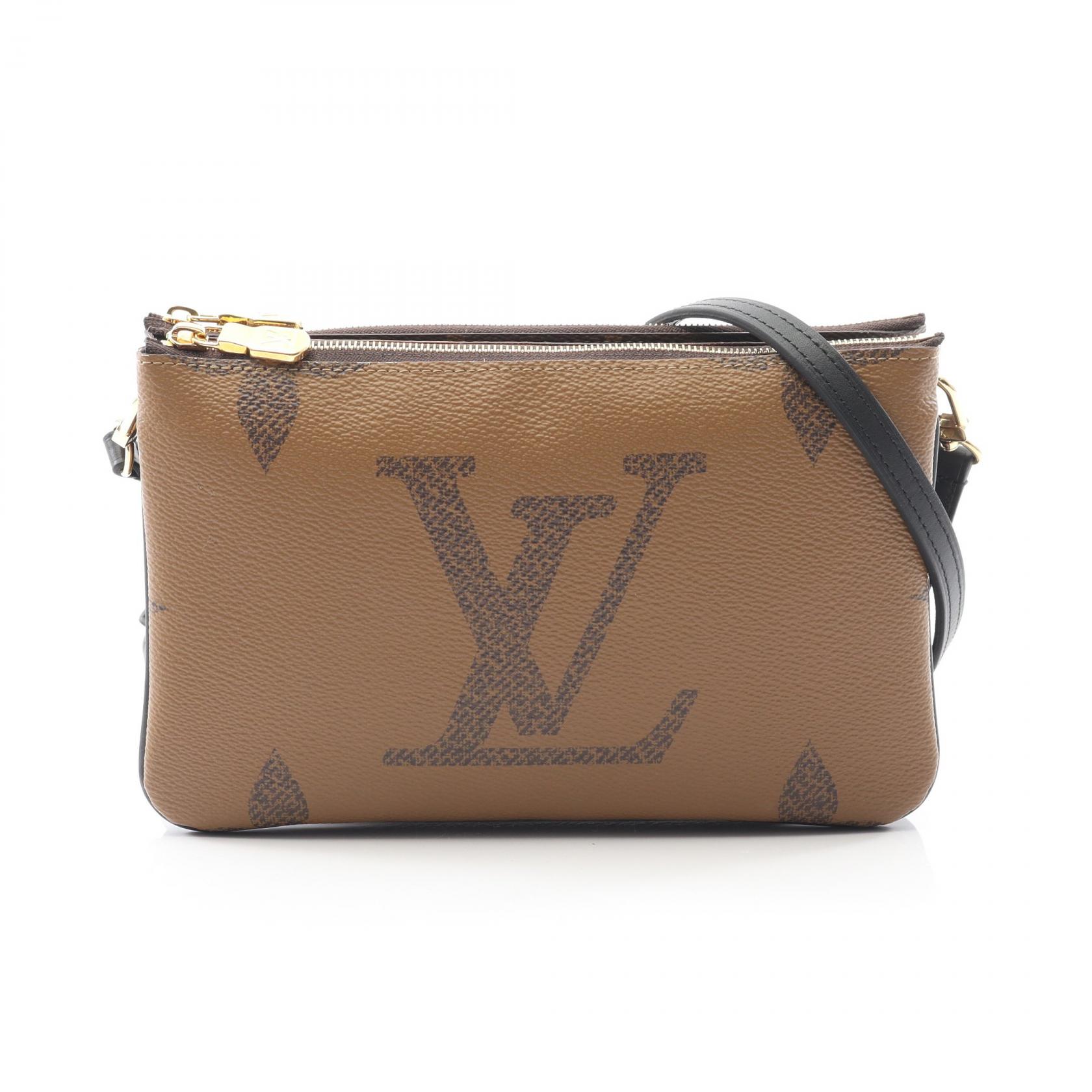 【2万円OFFクーポン対象】ルイ・ヴィトン LOUIS VUITTON ポシェット ドゥーブル ジップ ショルダーバッグ バッグ PVCコーティングキャンバス レザー モノグラム・ジャイアントリバース レディース ブラウン系 / ベージュ系 M69203 【中古】