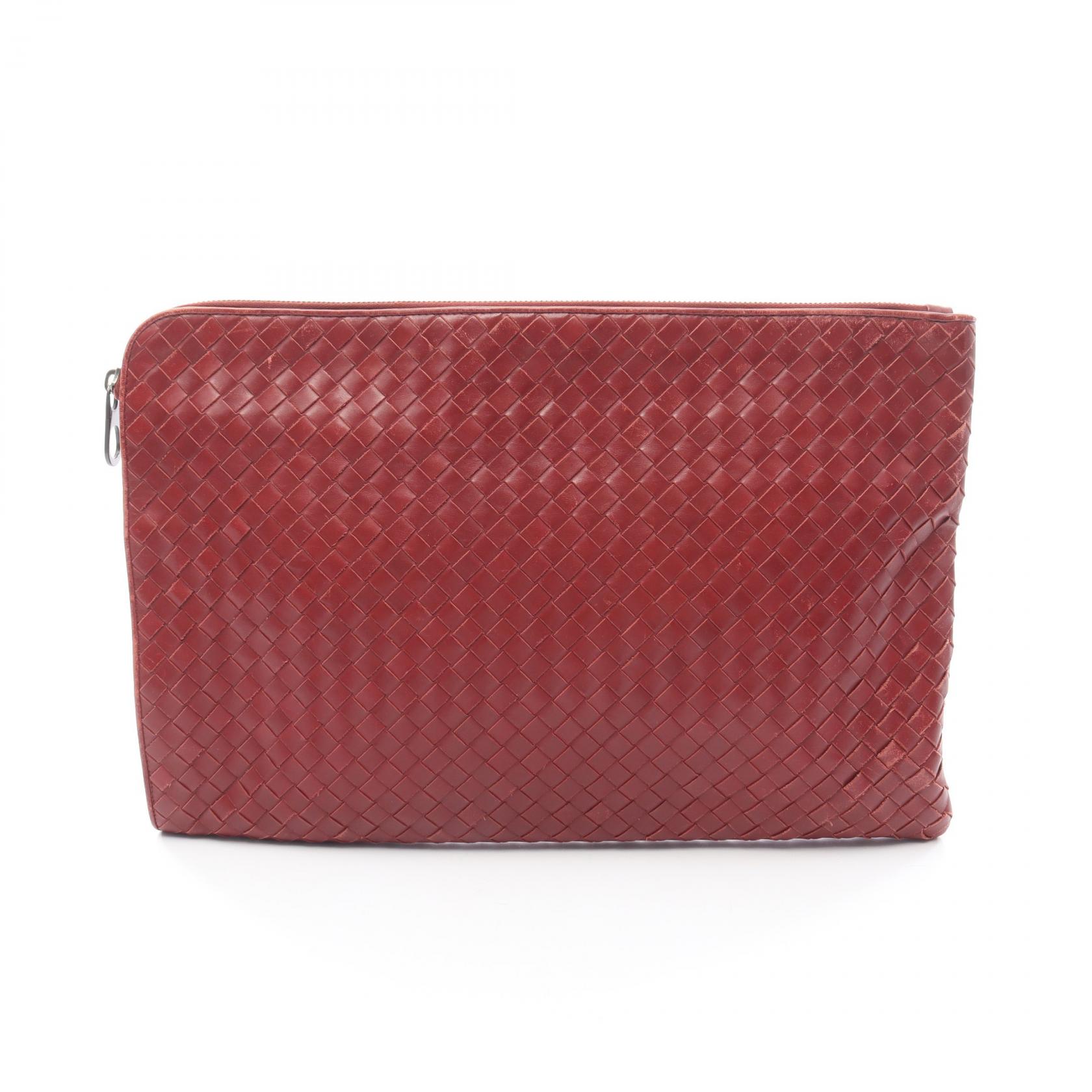 【P5倍×20%OFFクーポン】ボッテガヴェネタ BOTTEGA VENETA イントレチャート セカンドバッグ クラッチバッグ バッグ レザー メンズ レッド系 155150 V4650 【中古】