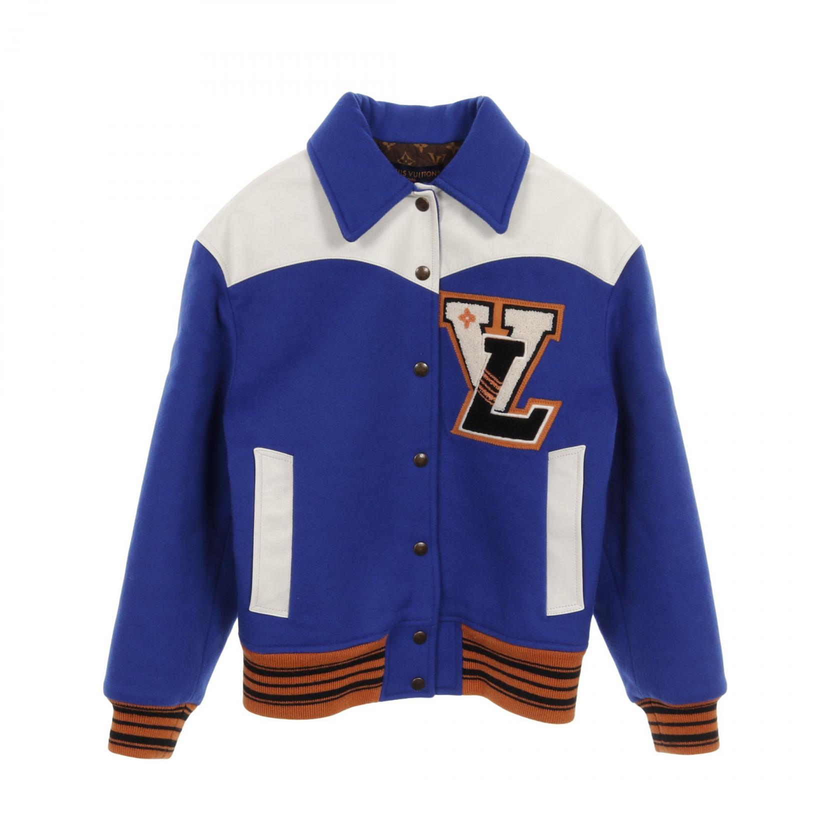 【10%OFFクーポン対象】ルイ・ヴィトン LOUIS VUITTON Vパッチ バーシティジャケット スタジャン 衣料品 アウター ウール レザー レディース ブルー系 / マルチカラー 【中古】