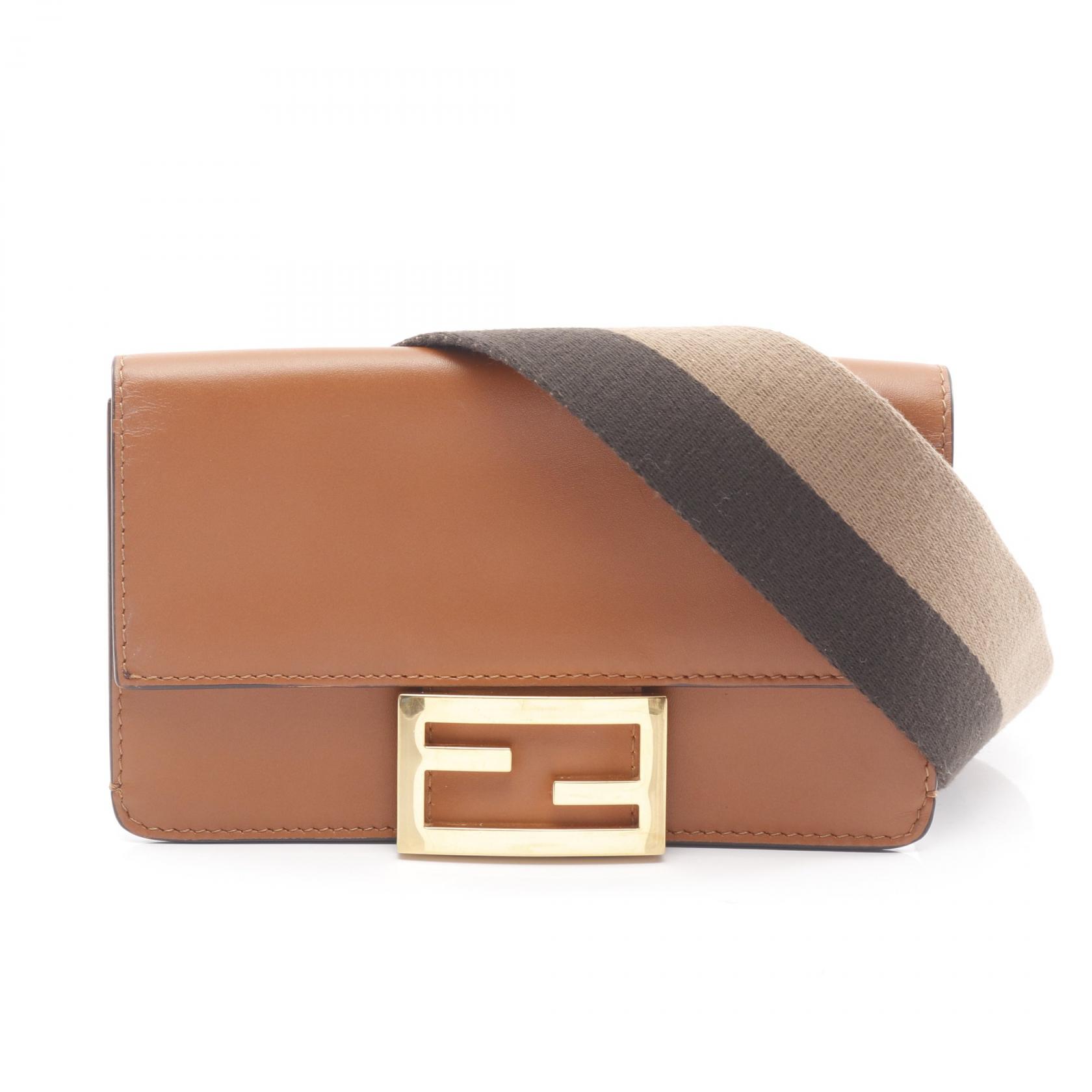 【P5倍×20%OFFクーポン】フェンディ FENDI FLAT BAGUETTE ショルダーバッグ バッグ レザー キャンバス レディース ブラウン系 8BS039 【中古】
