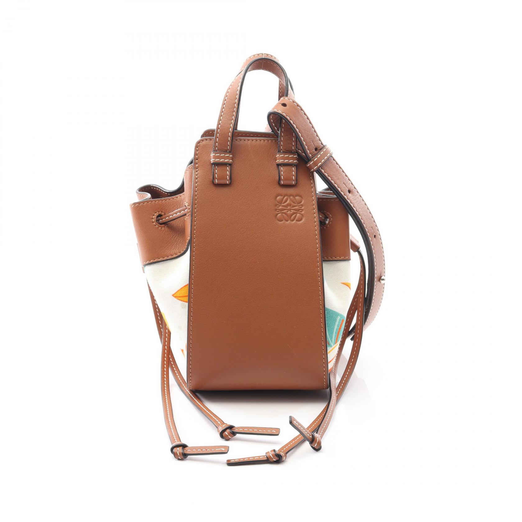 【P5倍×15%OFFクーポン】ロエベ LOEWE ハンモック ドローストリングバッグ ミニ フローラル ハンドバッグ バッグ レザー キャンバス レディース ブラウン系 / マルチカラー 【中古】