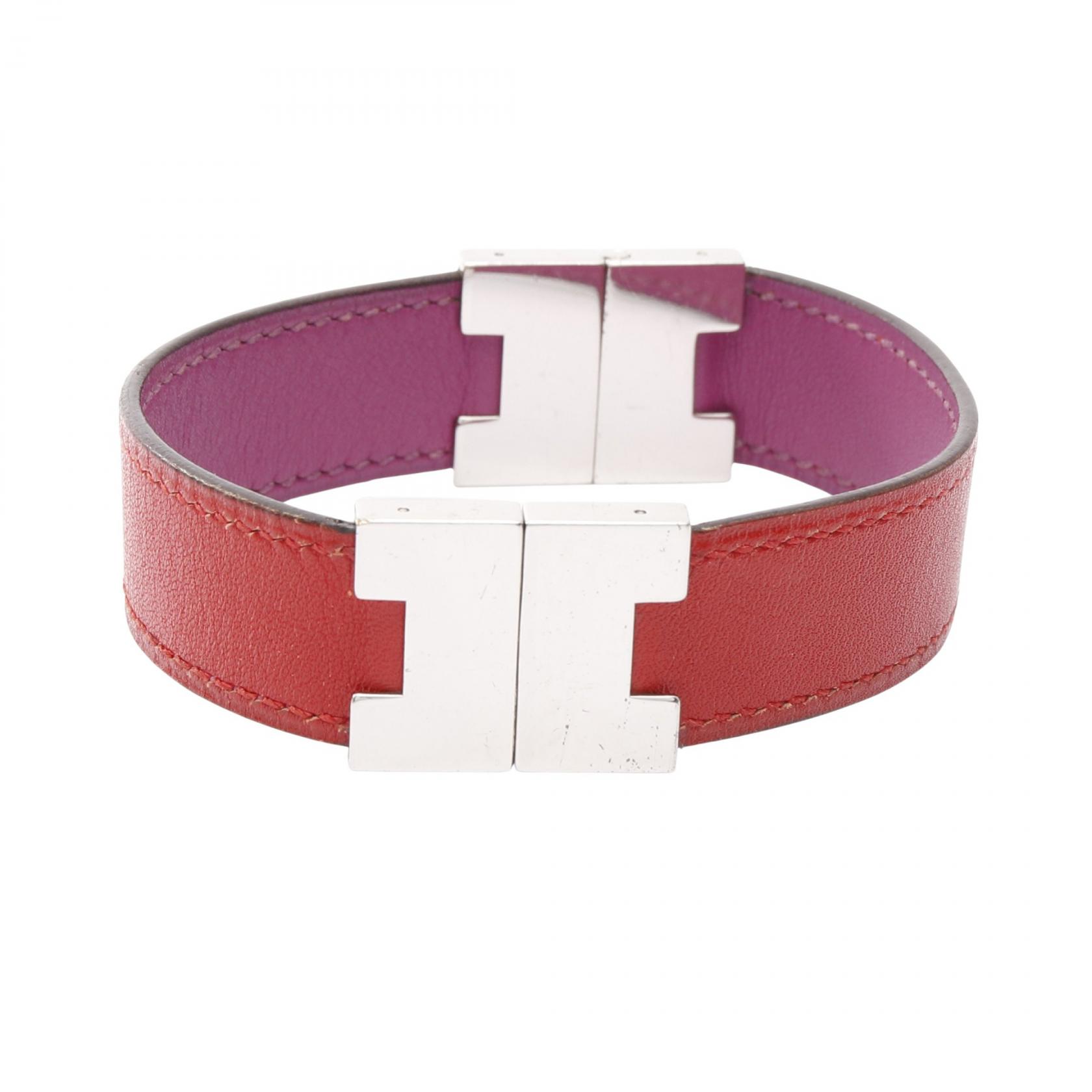 【P5倍×5%OFFクーポン】エルメス HERMES ルーリー ブレスレット アクセサリー ステンレススチール レザー レディース シルバー系 / レッド系 / パープル系 【中古】