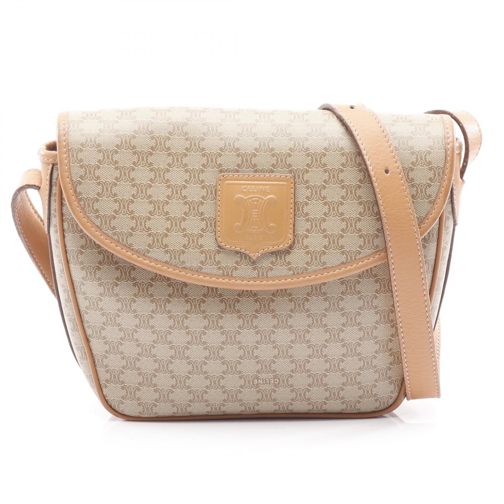 【5千円OFFクーポン対象】セリーヌ CELINE マカダム ショルダーバッグ バッグ PVCコーティングキャンバス レザー レディース ベージュ系 / ブラウン系 【中古】