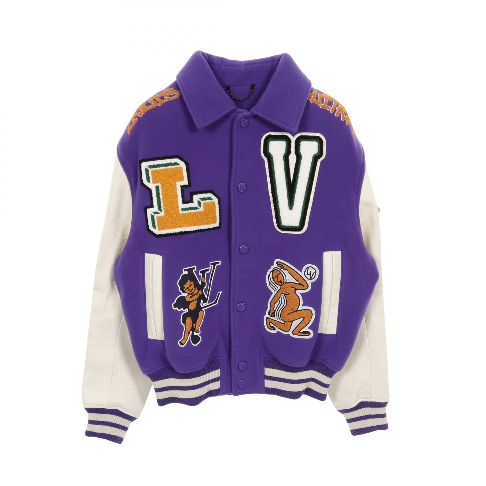 【P5倍×5%OFFクーポン】ルイ・ヴィトン LOUIS VUITTON マルチパッチ ミックスドレザーバーシティ ブルゾン 衣料品 アウター ウール レザー メンズ パープル系 / ホワイト系 / マルチカラー RM222 MJY HNL90E 【中古】