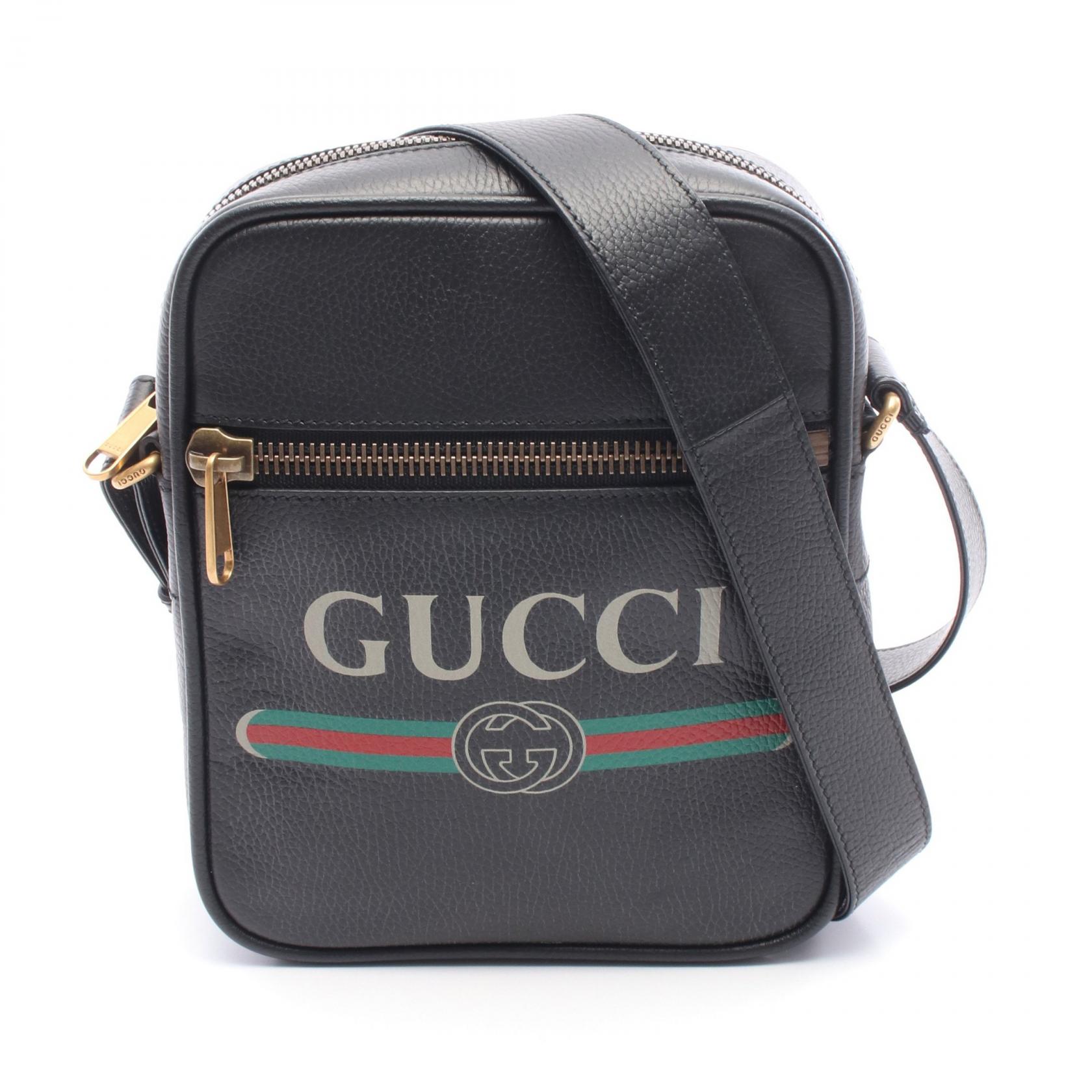 【5%OFFクーポン×ポイント5倍】グッチ GUCCI グッチプリント ショルダーバッグ バッグ レザー メンズ レディース ブラック系 / マルチカラー 523591 【中古】