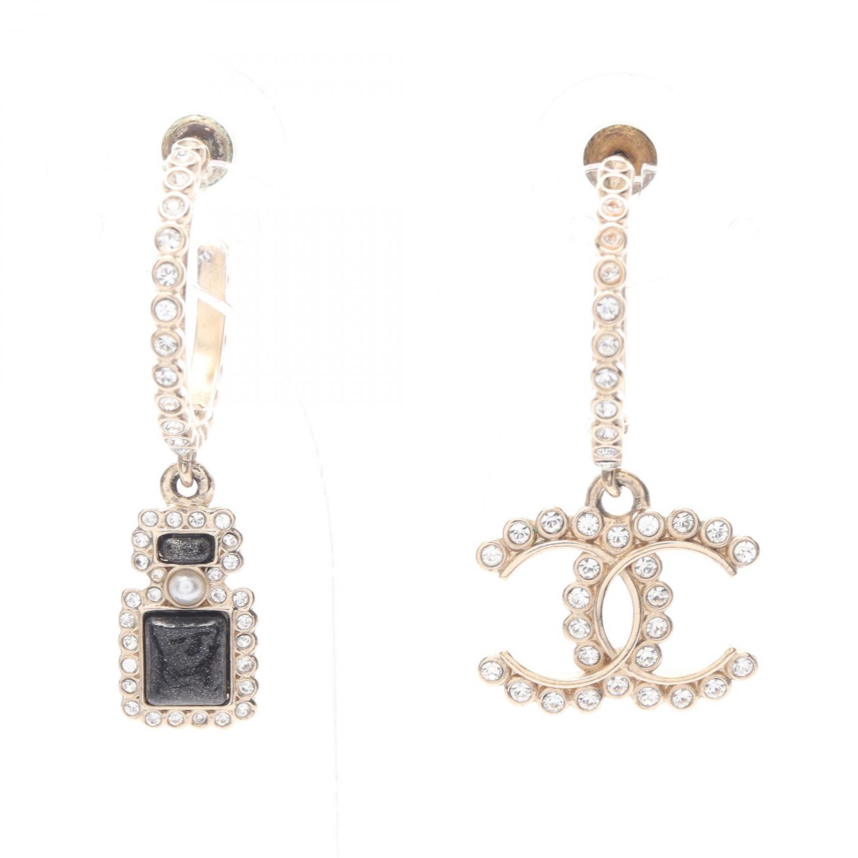 シャネル CHANEL ココマーク ピアス ジュエリー GP（ゴールドメッキ） ラインストーン レディース ゴールド系 / クリア系 / ブラック系 【中古】