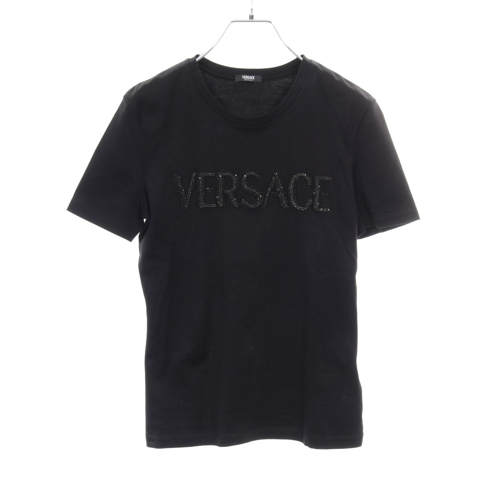 【P5倍×5%OFFクーポン】ヴェルサーチ VERSACE ロゴ カットソー 衣料品 トップス コットン レディース ブラック系 【中古】