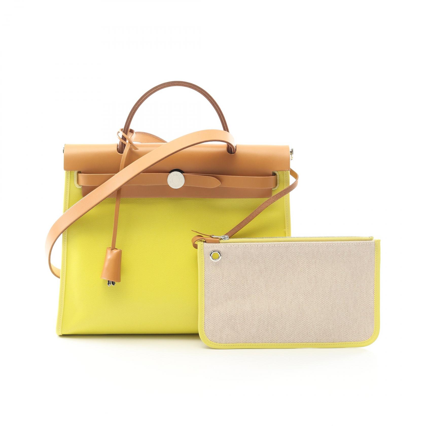 【P5倍×15%OFFクーポン】エルメス HERMES エールバッグジップPM ハンドバッグ バッグ キャンバス レザー トワルアッシュベルリンヌ / ヴァッシュハンター トワルアッシュベルリンヌ レディース イエロー系 / ブラウン系 / ナチュラル 【中古】