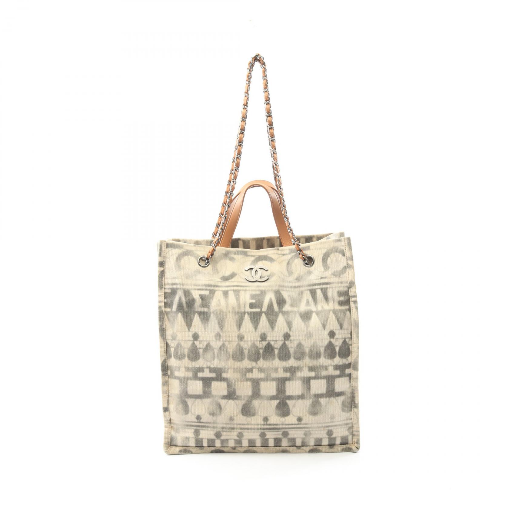 シャネル CHANEL ココマーク トートバッグ バッグ キャンバス レザー レディース ベージュ系 / ブラウン系 【中古】