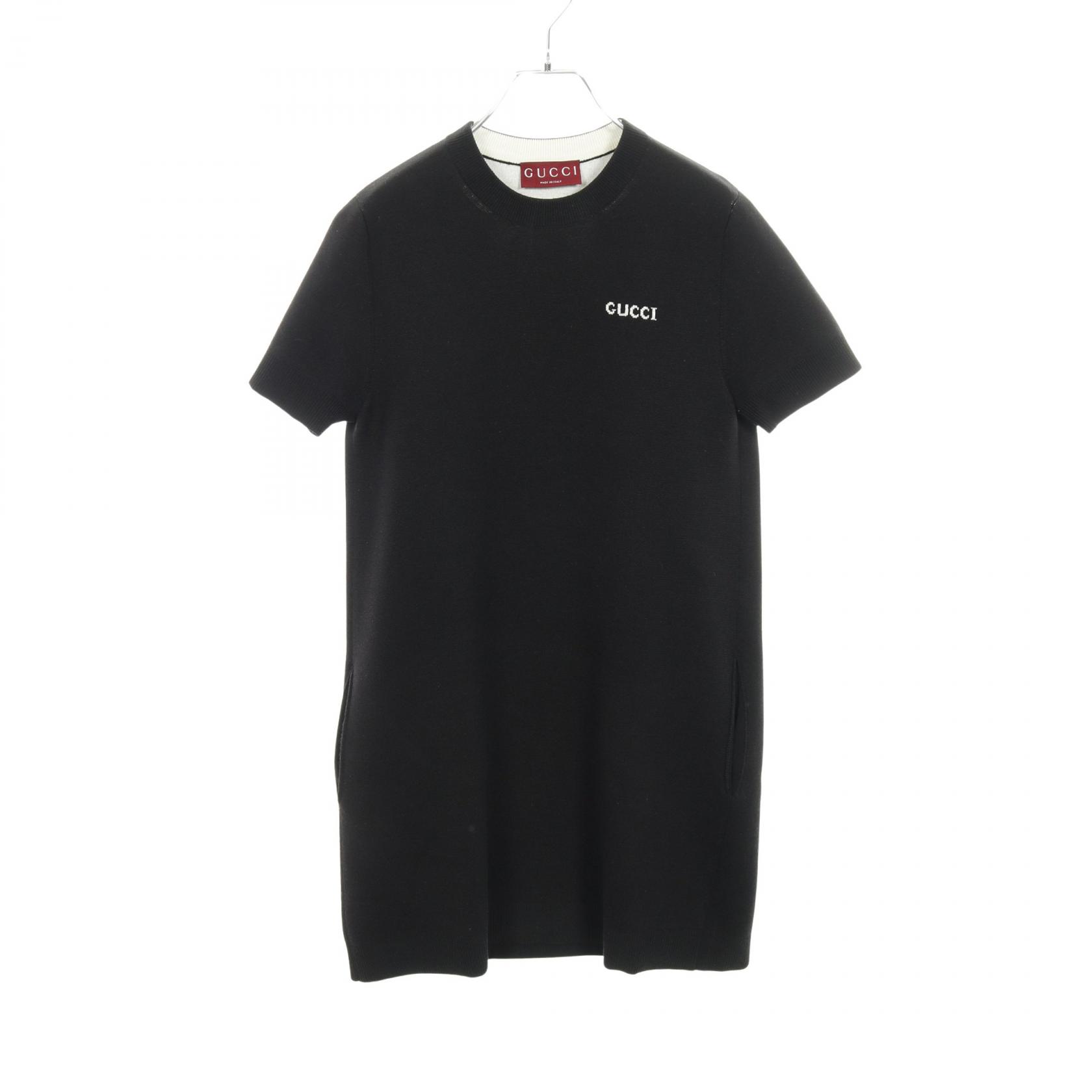 【P5倍×5%OFFクーポン】グッチ GUCCI ロゴインターシャ ワンピース 衣料品 トップス コットン ウール シルク レディース ブラック系 789679 【中古】