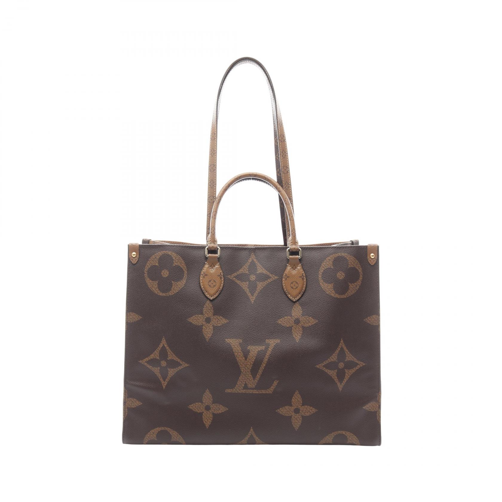 【P5倍×5%OFFクーポン】ルイ・ヴィトン LOUIS VUITTON オンザゴーGM モノグラムジャイアント リバース トートバッグ バッグ PVCコーティングキャンバス レディース ブラウン系 / ベージュ系 M44576 【中古】