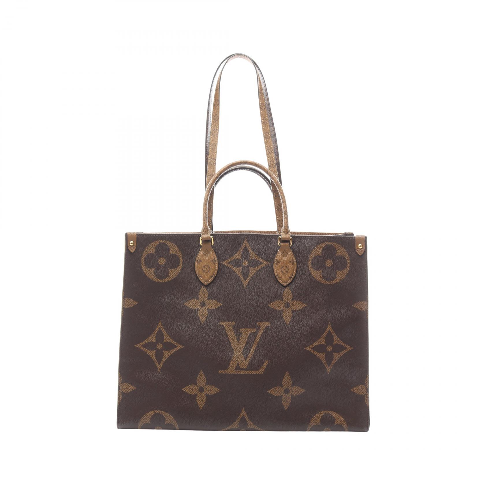 【P5倍×5%OFFクーポン】ルイ・ヴィトン LOUIS VUITTON オンザゴーGM モノグラムジャイアント リバース トートバッグ バッグ PVCコーティングキャンバス レディース ブラウン系 / ベージュ系 M44576 【中古】
