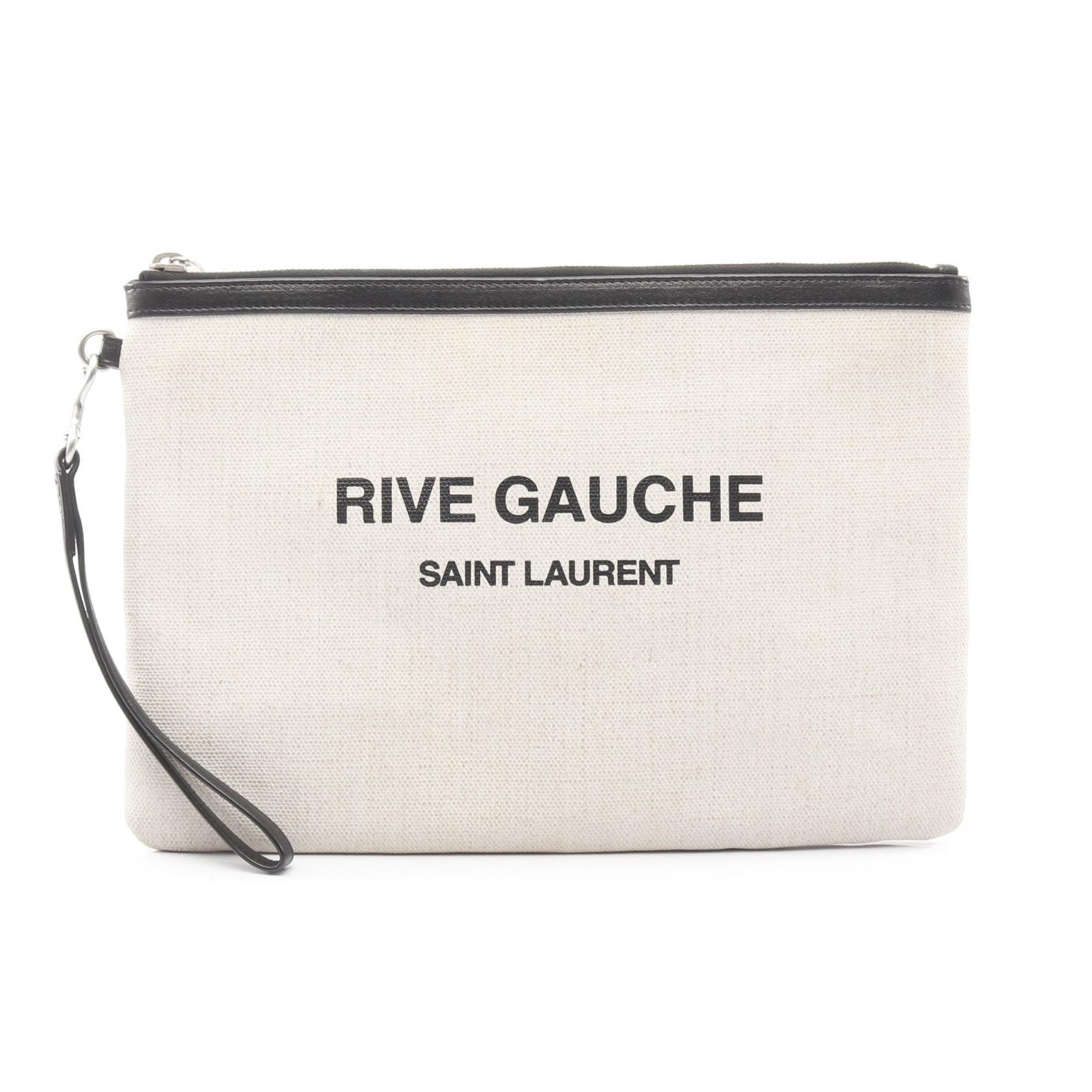 【P5倍×20%OFFクーポン】サンローランパリ SAINT LAURENT PARIS RIVE GAUCHE リヴ ゴーシュ セカンドバッグ クラッチバッグ バッグ キャンバス レザー メンズ レディース アイボリー系 / ブラック系 565722 【中古】
