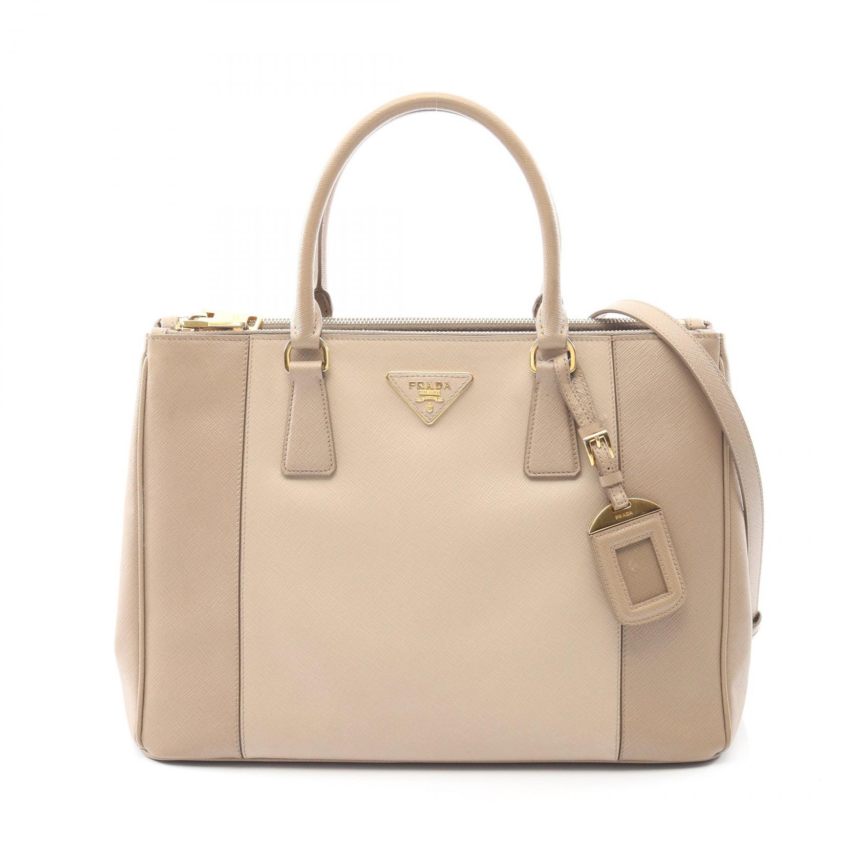 【P5倍×20%OFFクーポン】プラダ PRADA ガレリア ハンドバッグ バッグ サフィアーノレザー レディース ベージュ系 B1786S 【中古】