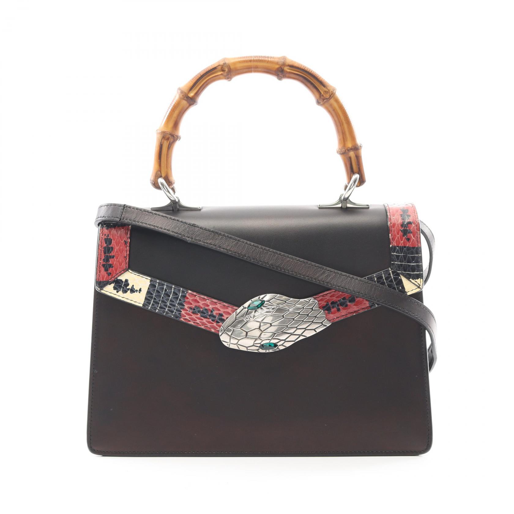 【P5倍×20%OFFクーポン】グッチ GUCCI リリス バンブー コーラルスネーク ハンドバッグ バッグ レザー エキゾチックレザー レディース ブラック系 / マルチカラー 453751 【中古】
