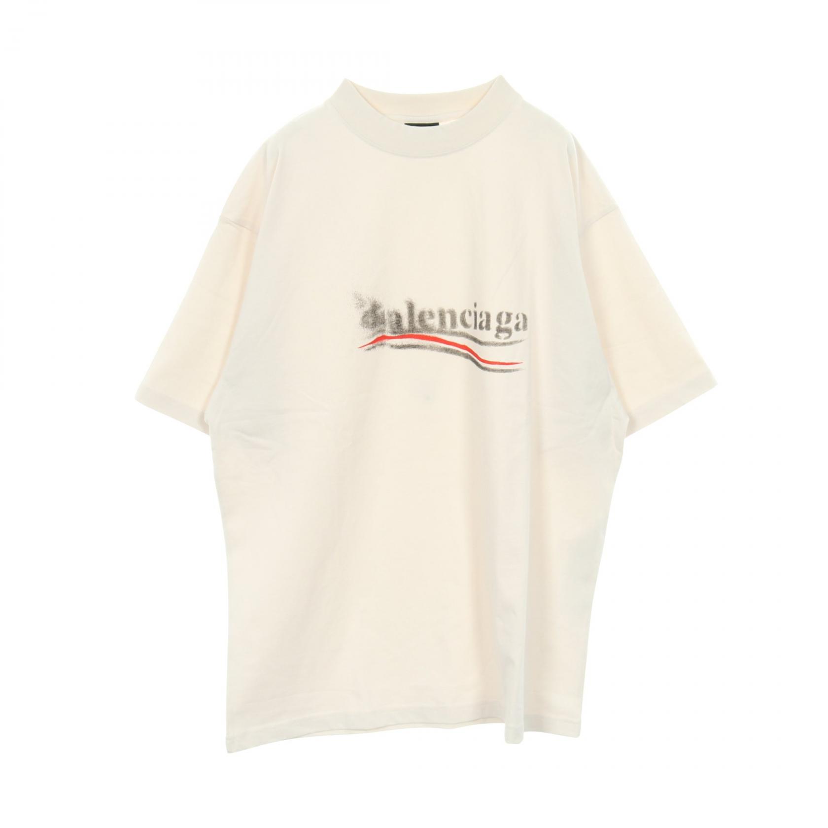 【5%OFFクーポン×ポイント5倍】バレンシアガ BALENCIAGA Political Stencil カットソー 衣料品 トップス コットン メンズ レディース ホワイト系 【中古】