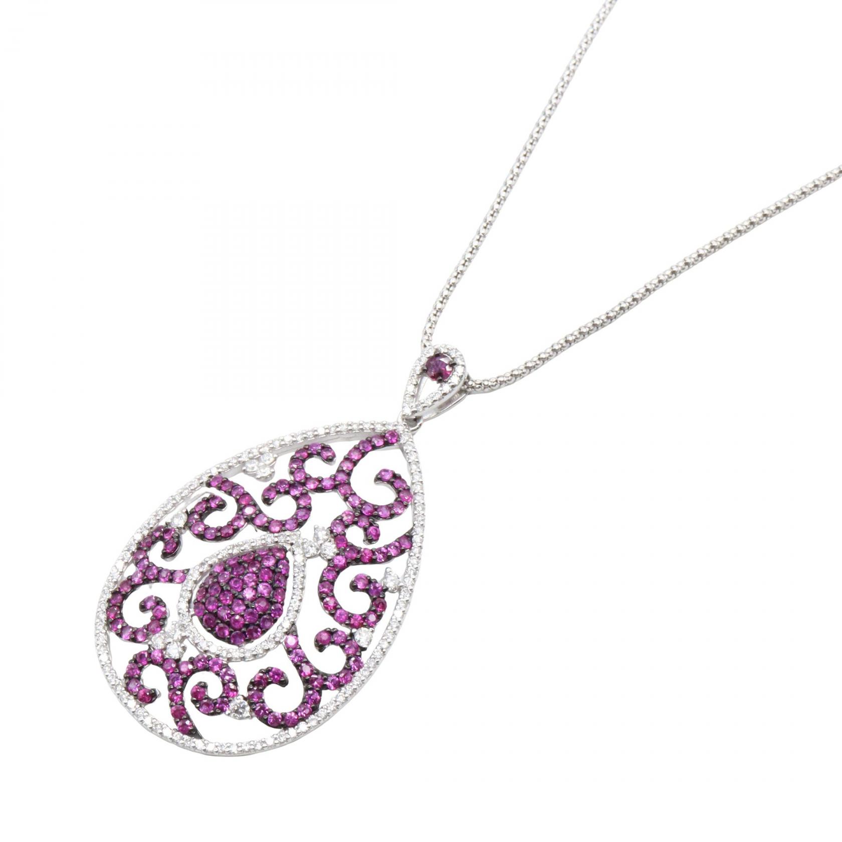 【15%OFFクーポン 7/26 9:59〆】ジュエリー JEWELRY ルビー ダイヤモンド ネックレス ネックレス ジュエリー K18WG（ホワイトゴールド） ルビー レディース シルバー系 / レッド系 ﾙﾋﾞｰ 11.9g 【中古】｜Brandoff銀座