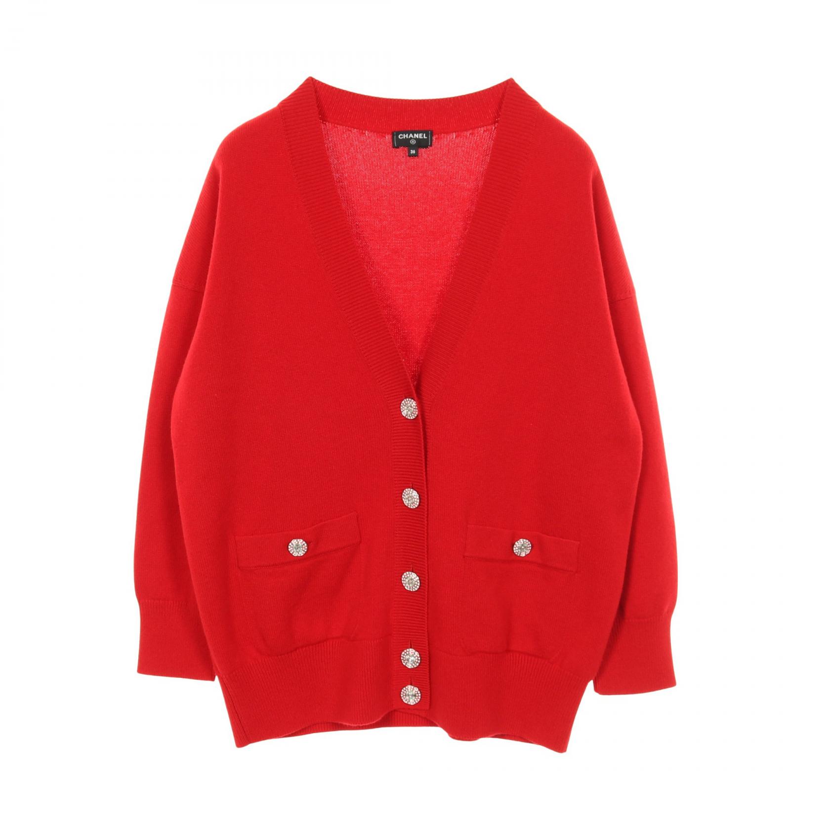 【P5倍×5%OFFクーポン】シャネル CHANEL ココマーク ビジューボタン カーディガン 衣料品 トップス カシミヤ レディース レッド系 P74231K10636 23C 【中古】 110,500円