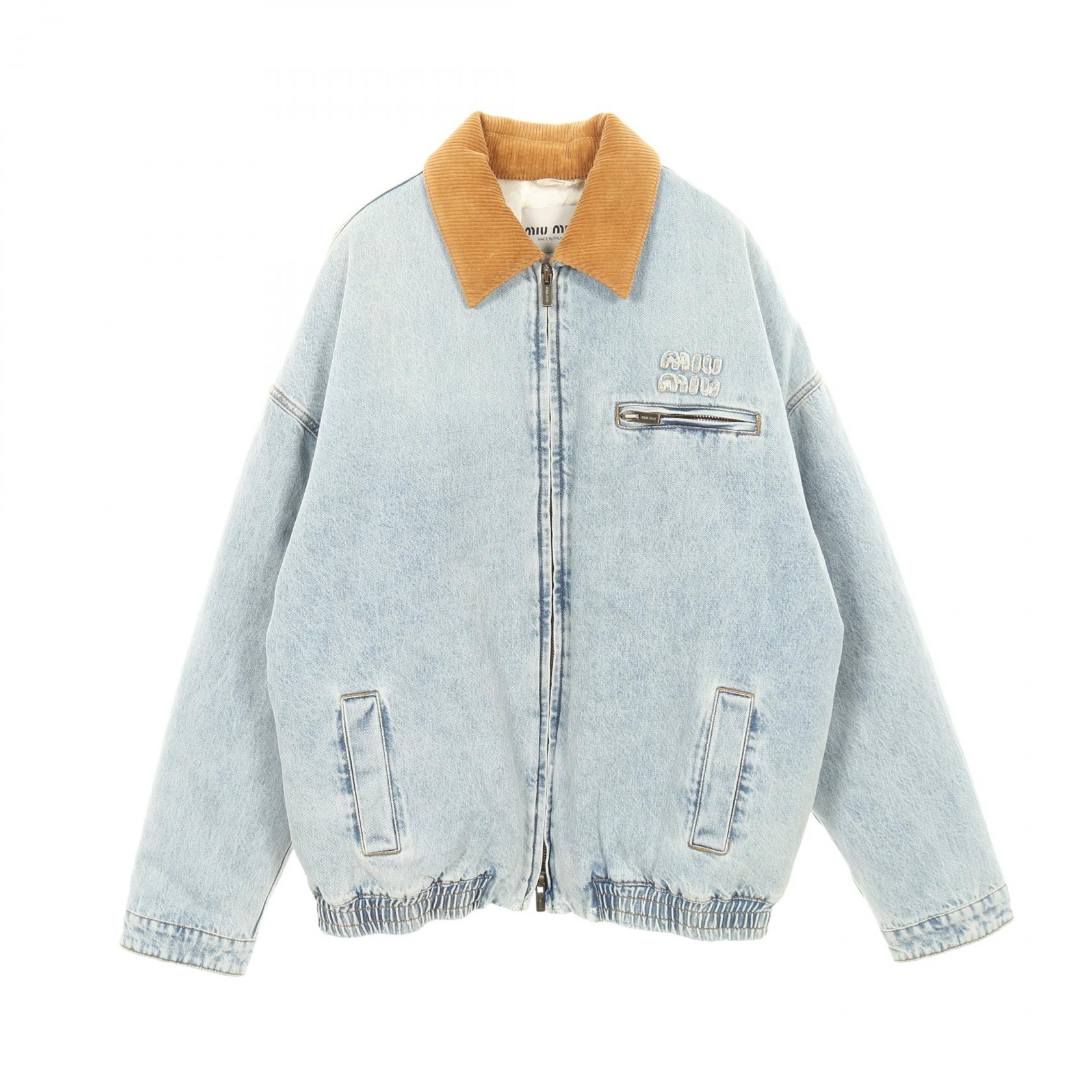 【P5倍×5%OFFクーポン】ミュウ ミュウ Miu Miu デニムジャケット 衣料品 アウター コットン レディース ブルー系 / ブラウン系 【中古】